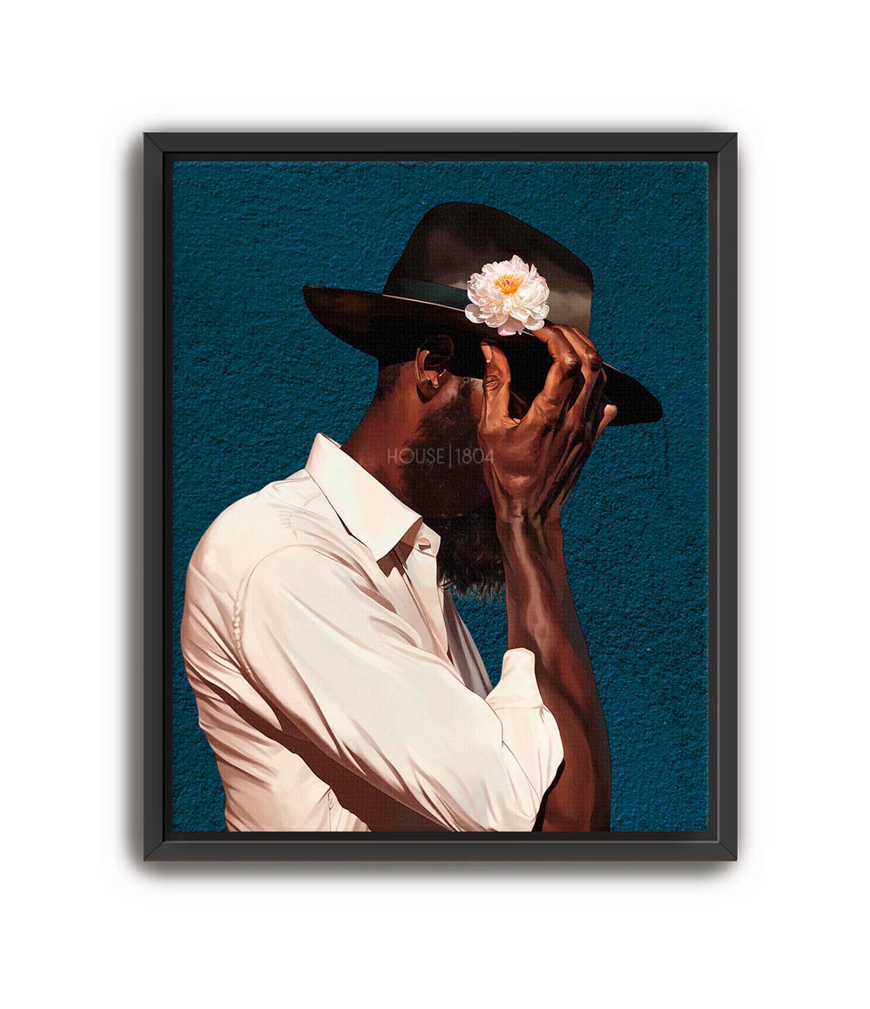 Modern Black Man Art, Black Wall Art, Black Man Floral Print, Black Man Blues, Boho Black Man Fashion Art, Abstract Black Art, Gift for Him