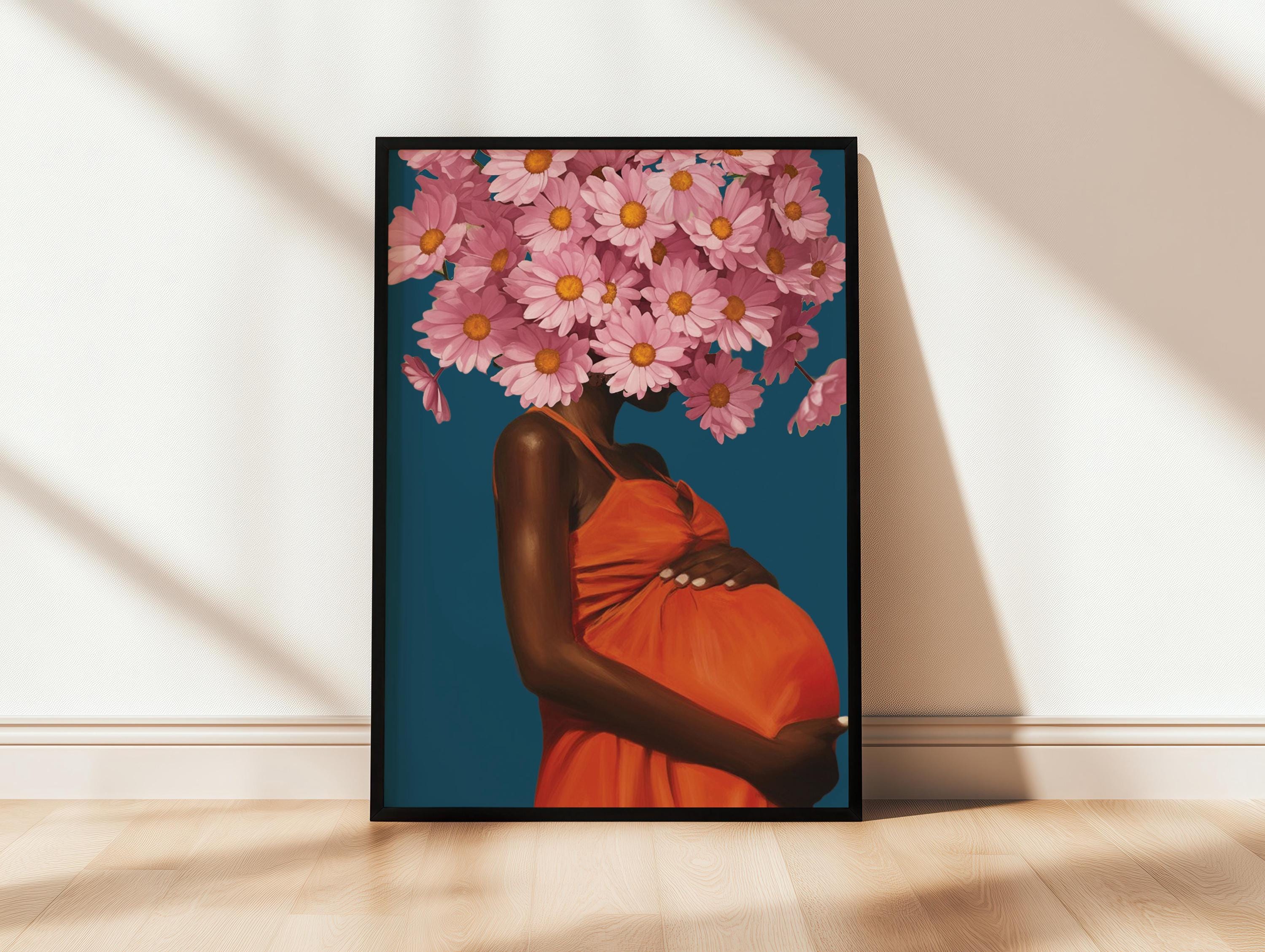 Black Motherhood Art, Pregnant Woman Art Print, Pregnant Black Mothers Art, Black Mothers Day Gifts, Mom to be Gift, Modern Pregnancy Art