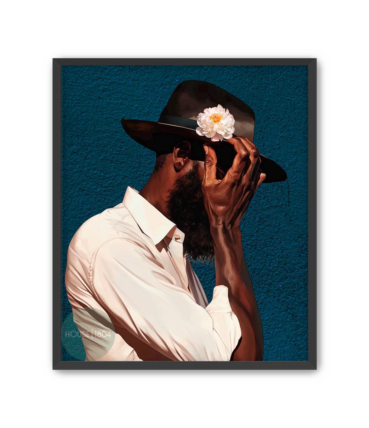 Modern Black Man Art, Black Wall Art, Black Man Floral Print, Black Man Blues, Boho Black Man Fashion Art, Abstract Black Art, Gift for Him