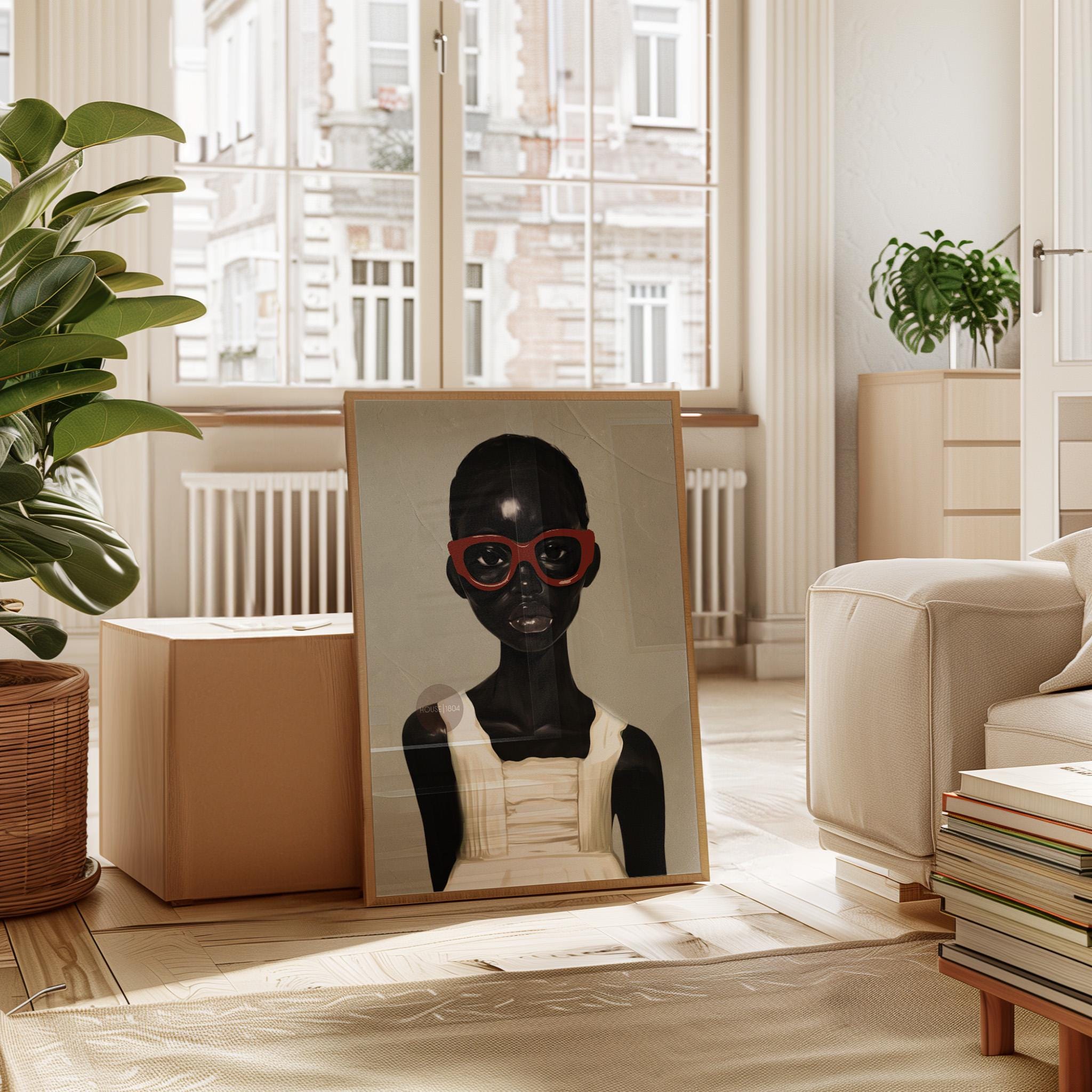 African American Girl Portrait Canvas Print, Red Burgundy + Beige