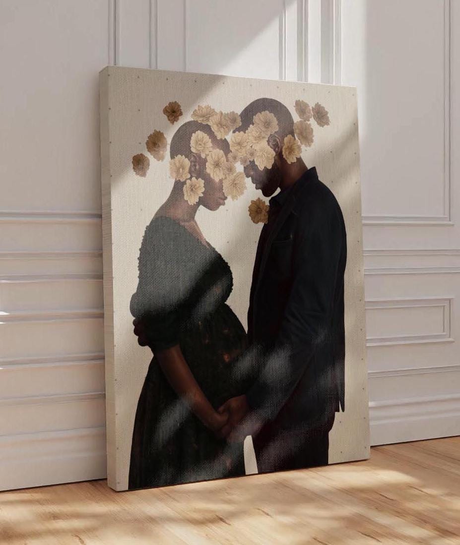 Pregnant Woman Art Print, Pregnant Black Mothers Art, Black Motherhood Art, Black Dad Art, Black Mothers Day Gifts, Modern Black Couple Art