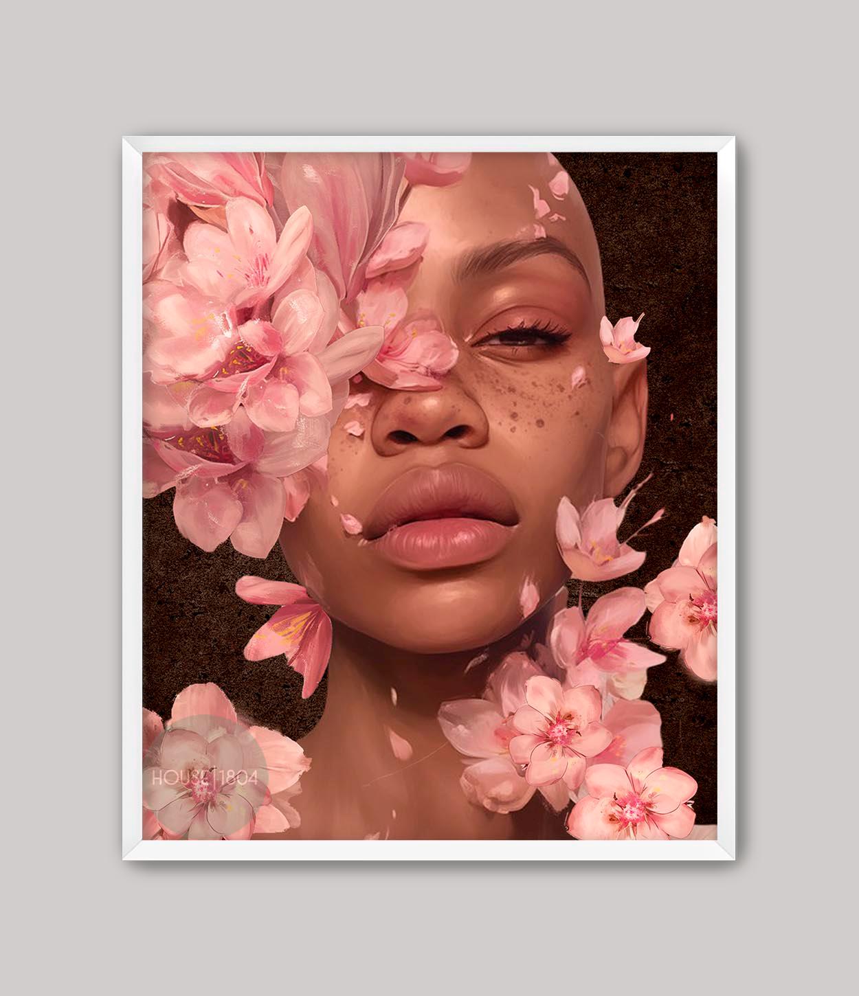 Woman Flower Head and Shoulders Art, Black Woman Modern Wall Art, Black Woman Art Print, Black Boho Art, African American Woman Abstract