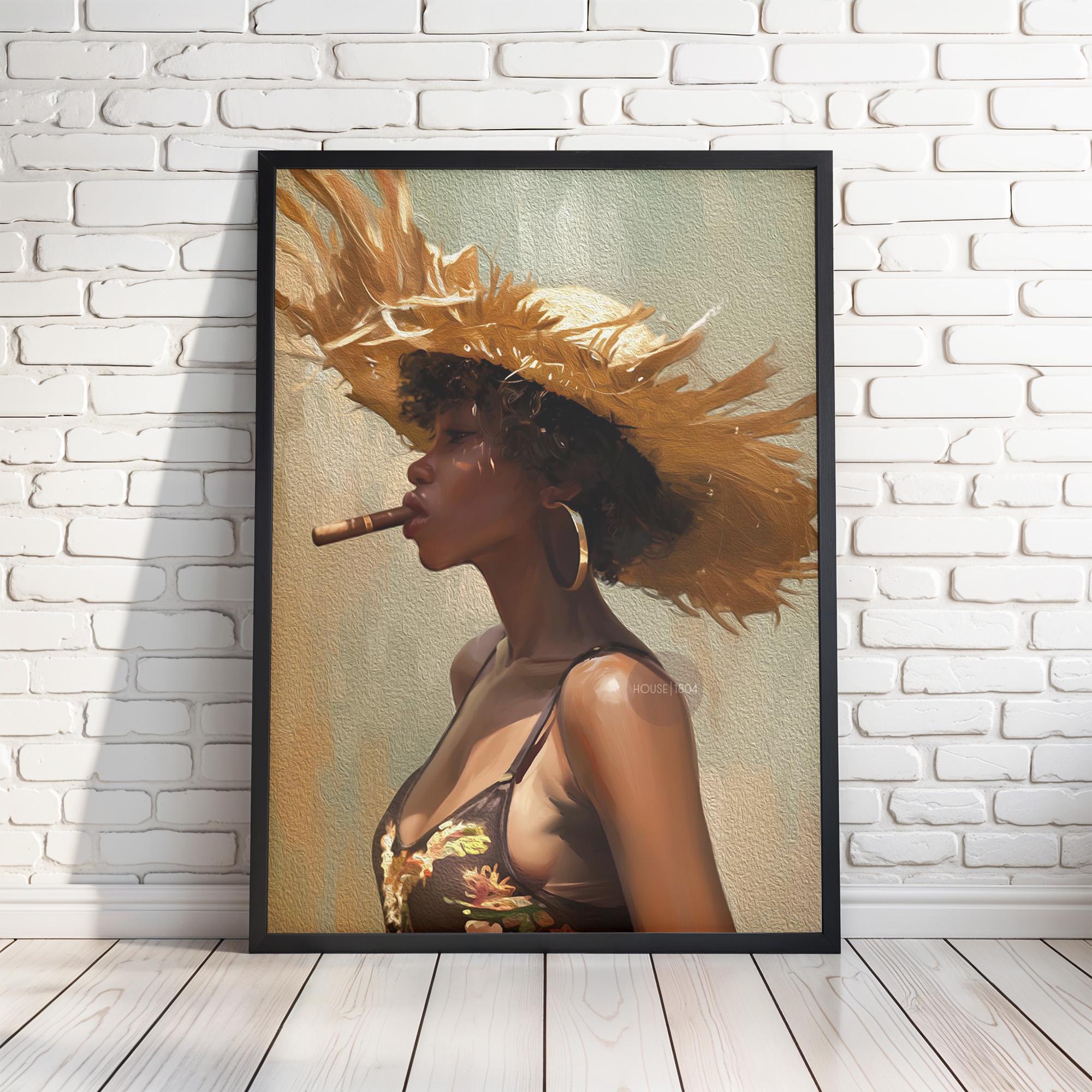 Caribbean Woman Smoking Cigar Canvas