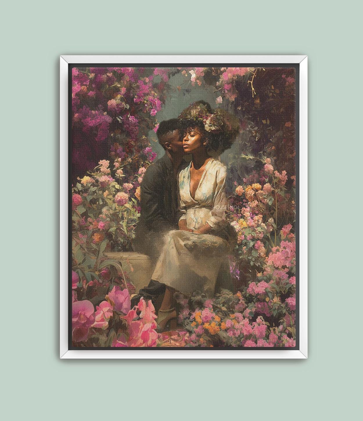 Black Couple Art Print: Vintage African American Love Canvas