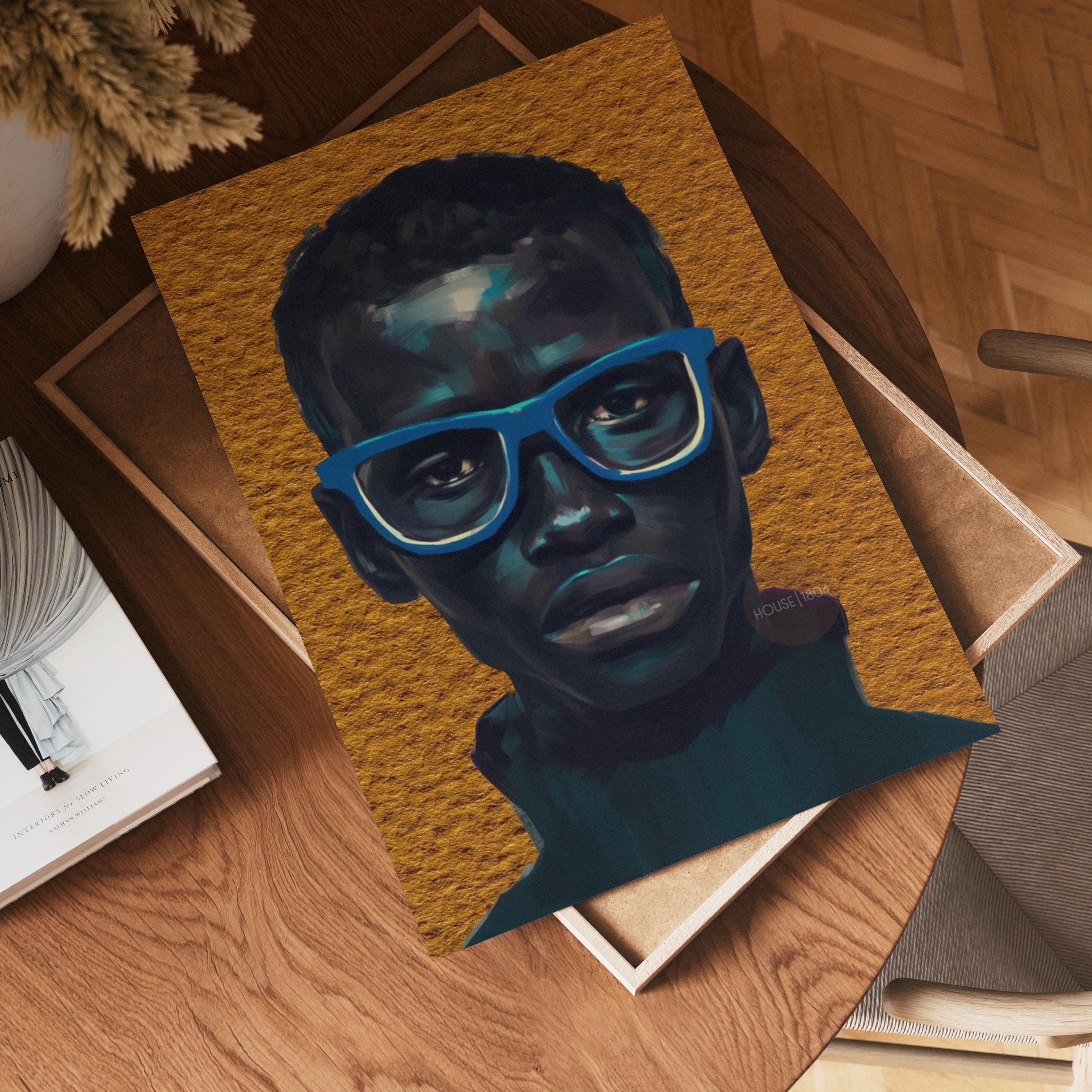 Kids room wall art Black boy portrait colorful modern canvas print