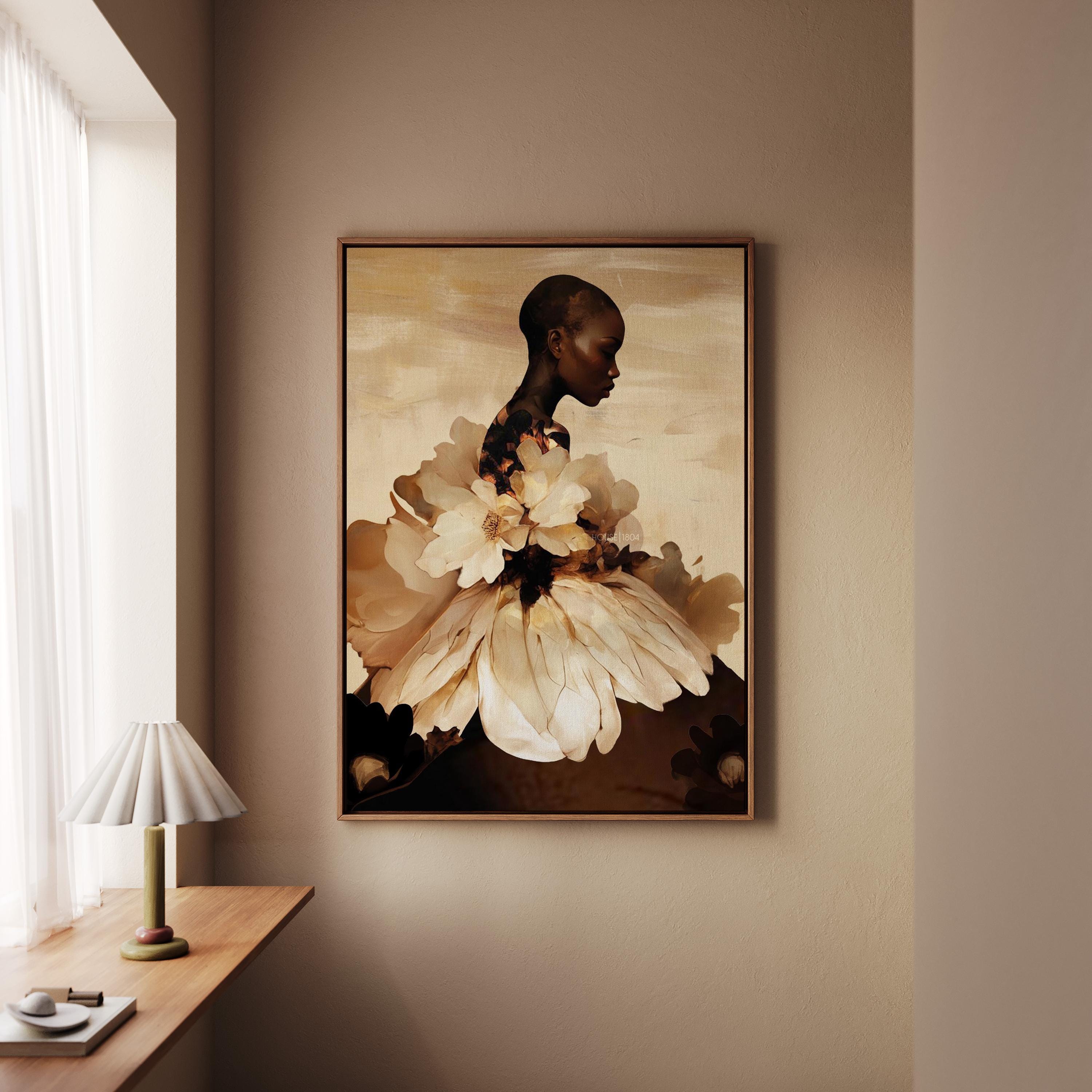 Abstract Black Woman Floral Art Print: Boho Home Decor