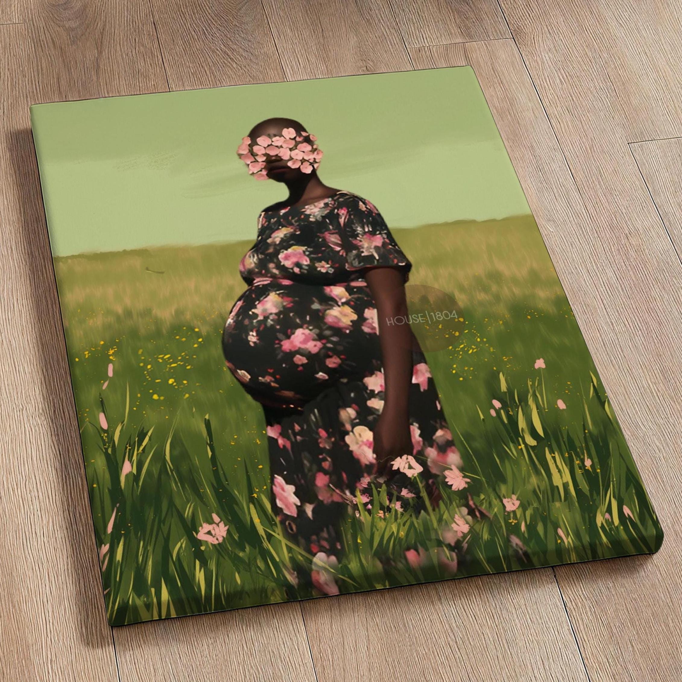 Black Pregnancy Wall Art: Colorful Motherhood, Pink and Green