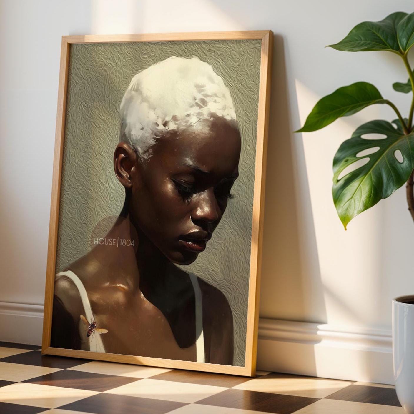 African American Wall Art Print, Modern Minimalist Black Woman Neutral Art