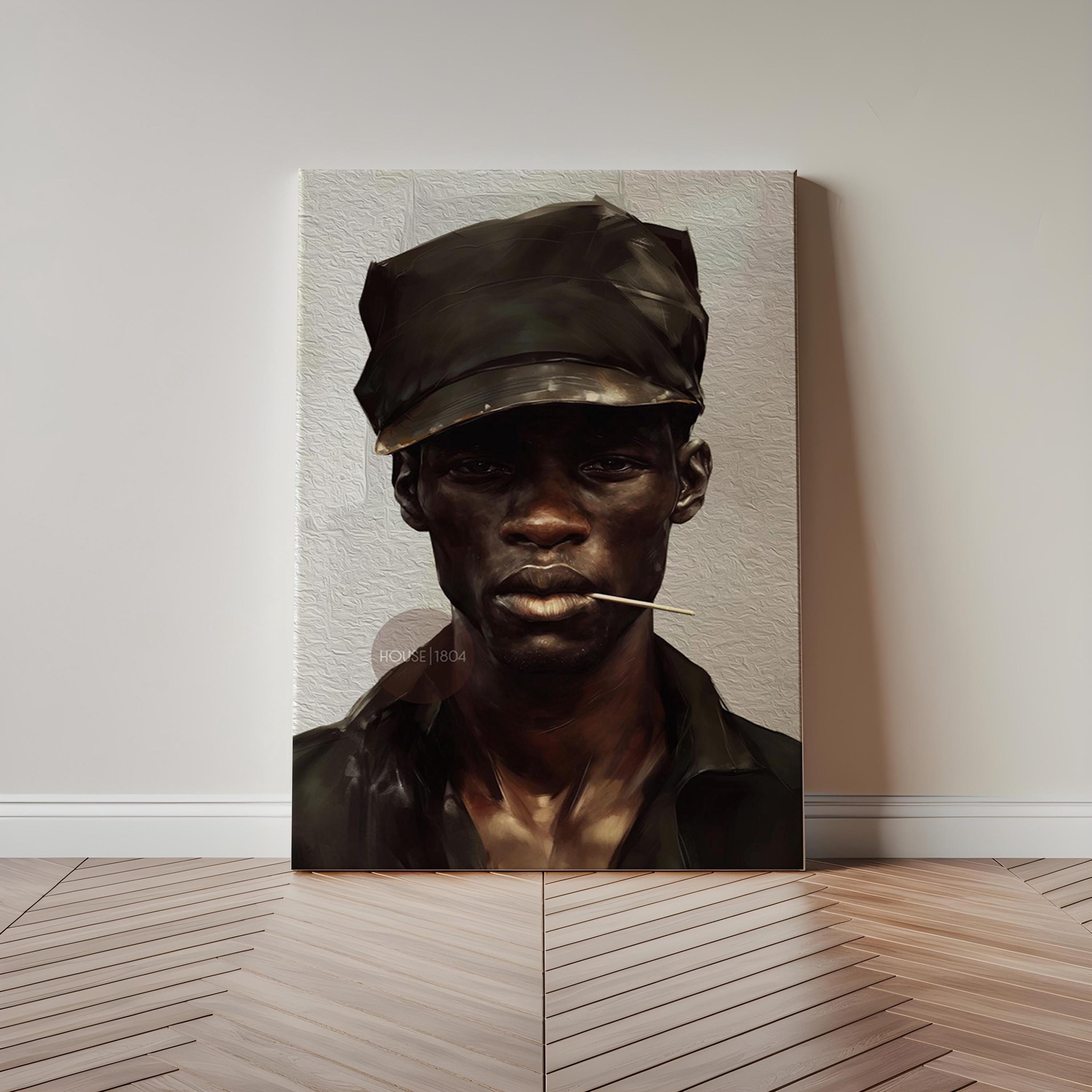 Black Man Art Newspaper Boy Hat Art, Soulful Black Man Canvas Print