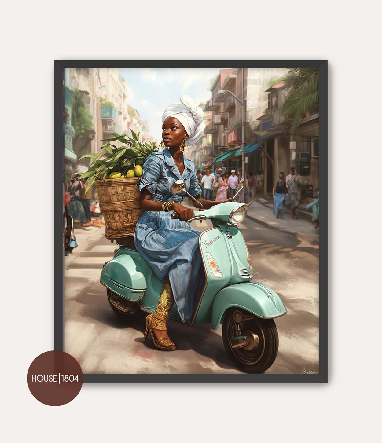 Vespa Girl Caribbean Woman Art