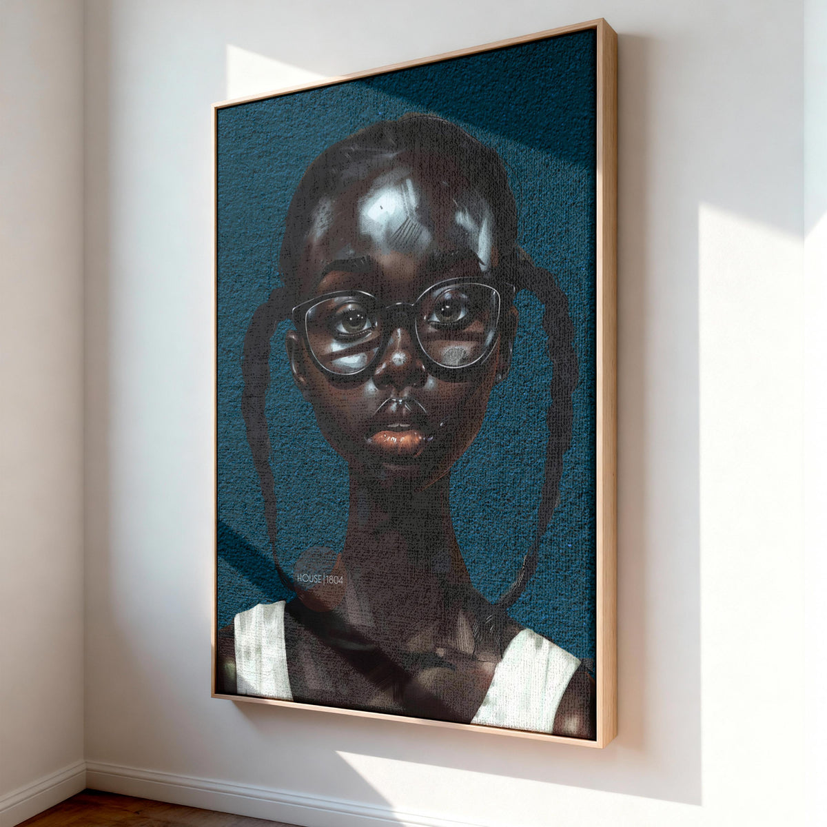 Black Girl Art Print, Little Black Girl Blues Portrait, Pigtails.