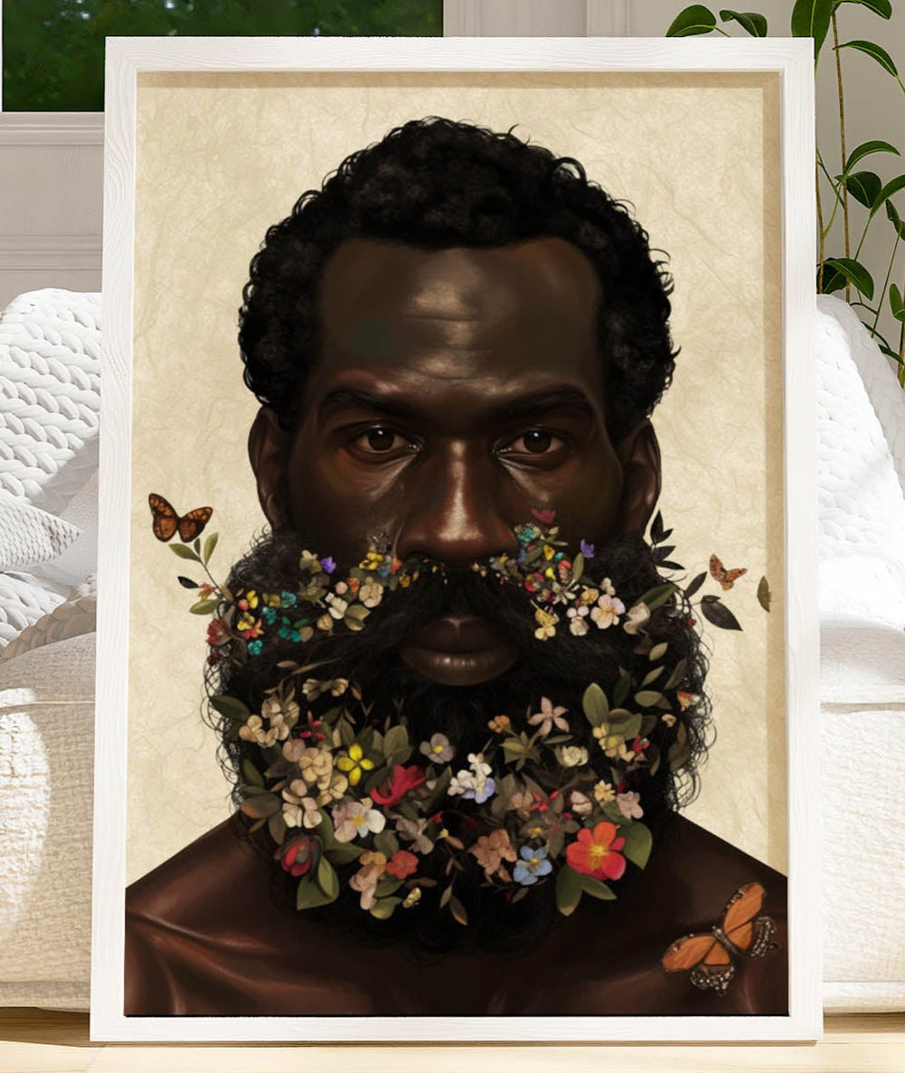 Black Man Floral Beard Wall Art