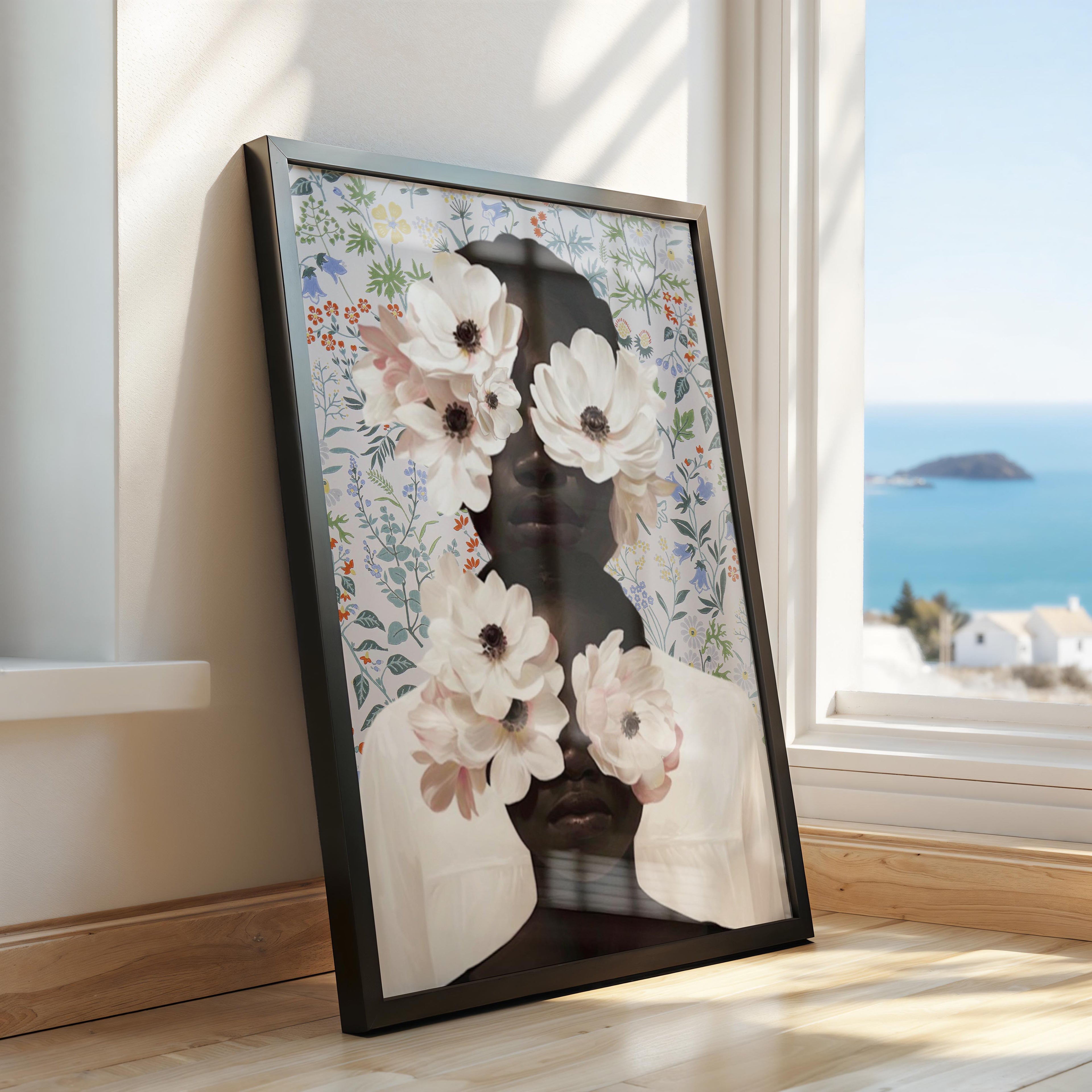 Black Mother and Child Floral Art