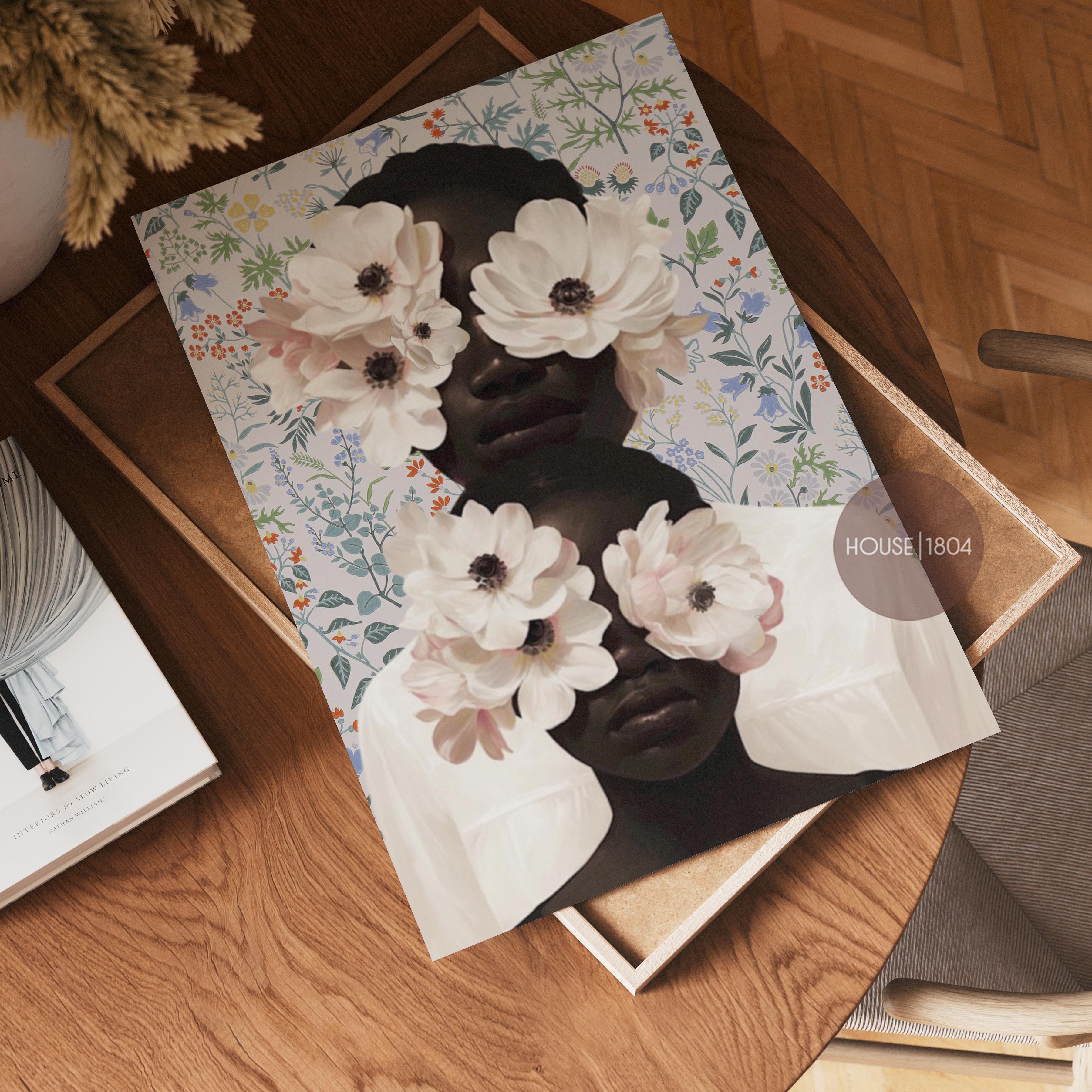 Black Mother and Child Floral Art