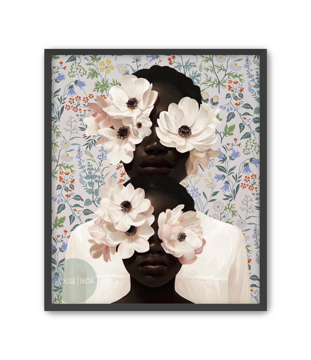 Black Mother and Child Floral Art