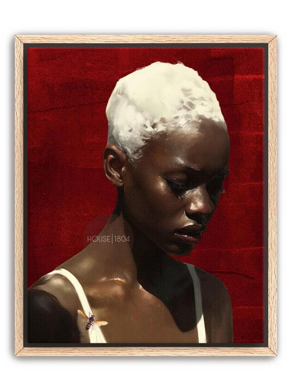Black Woman Wall Art, Red Afro Woman Canvas Print