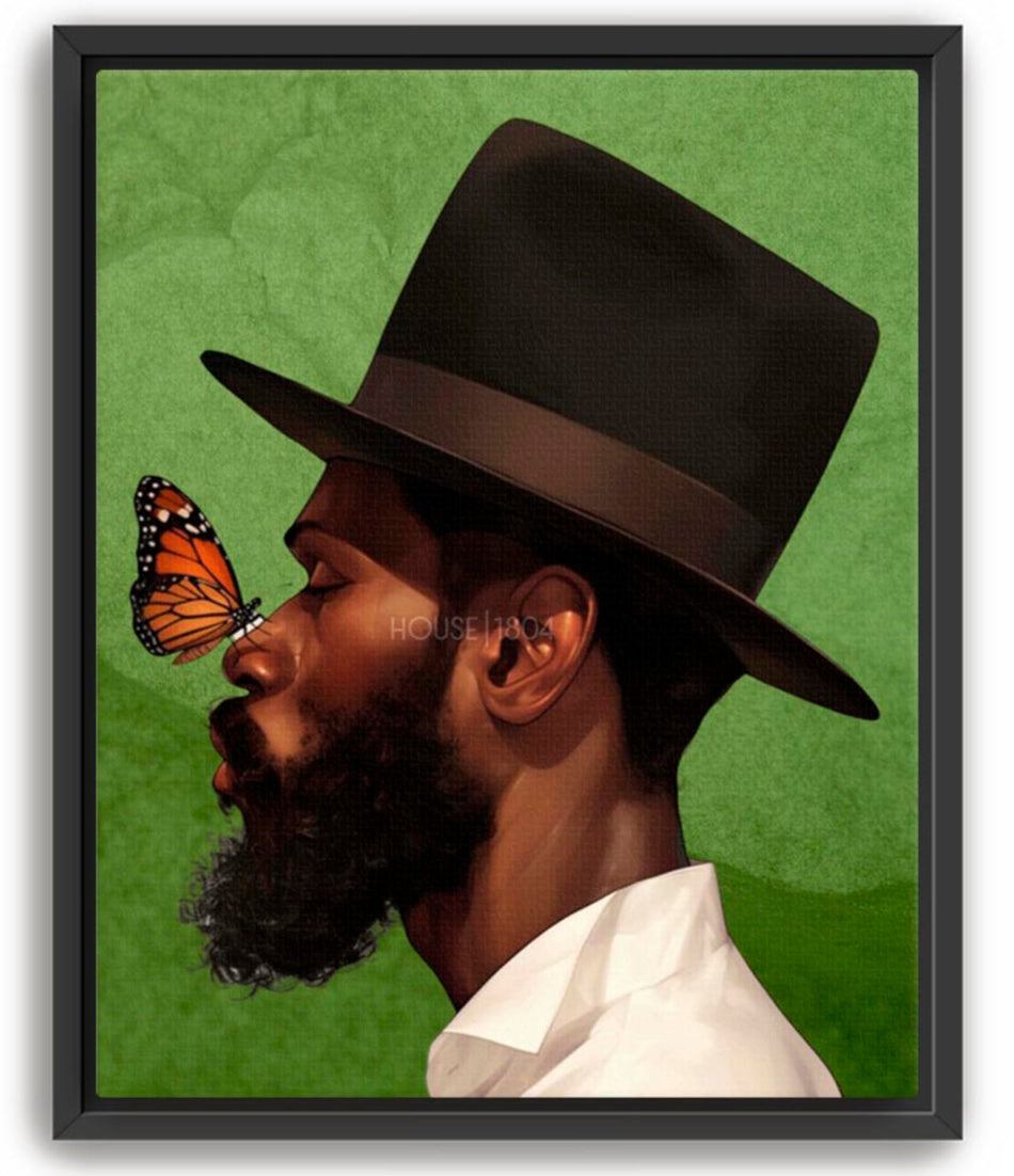 Black Man with Top Hat Portrait Wall Art Print