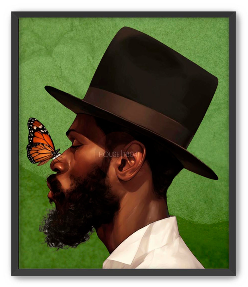 Black Man with Top Hat Portrait Wall Art Print