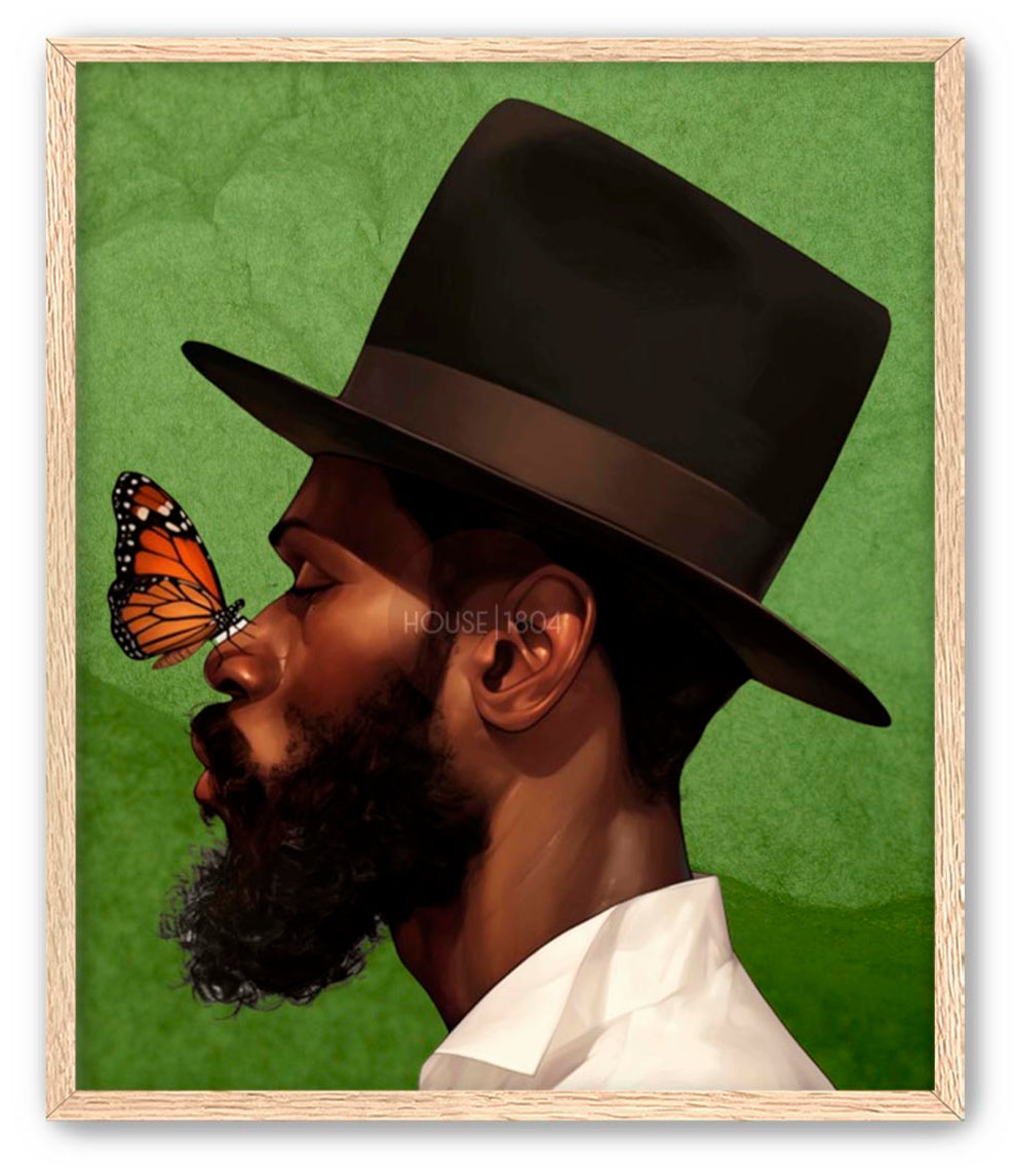 Black Man with Top Hat Portrait Wall Art Print