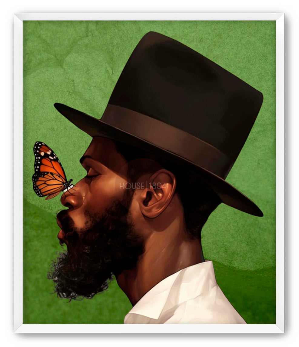 Black Man with Top Hat Portrait Wall Art Print
