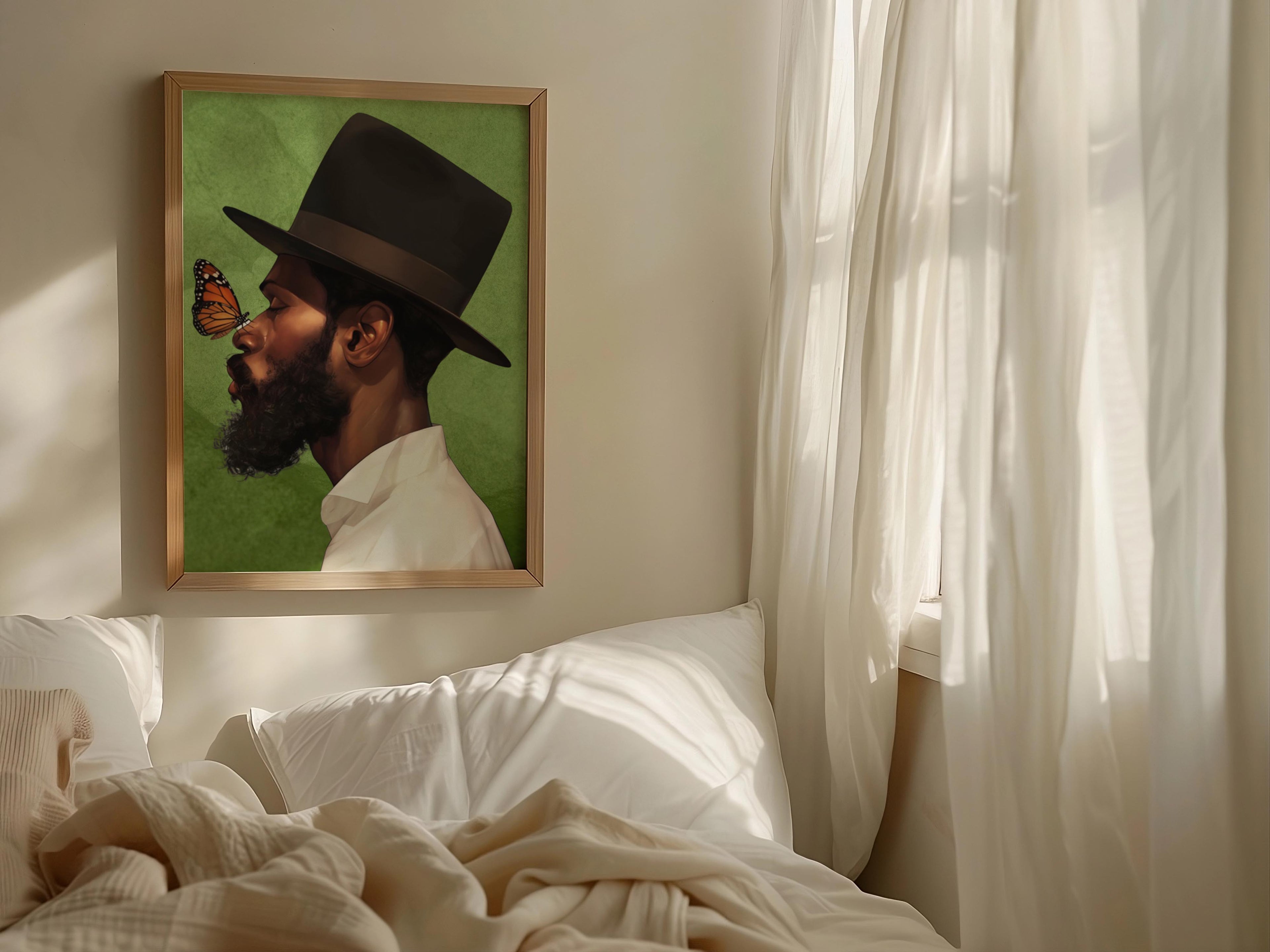 Black Man with Top Hat Portrait Wall Art Print