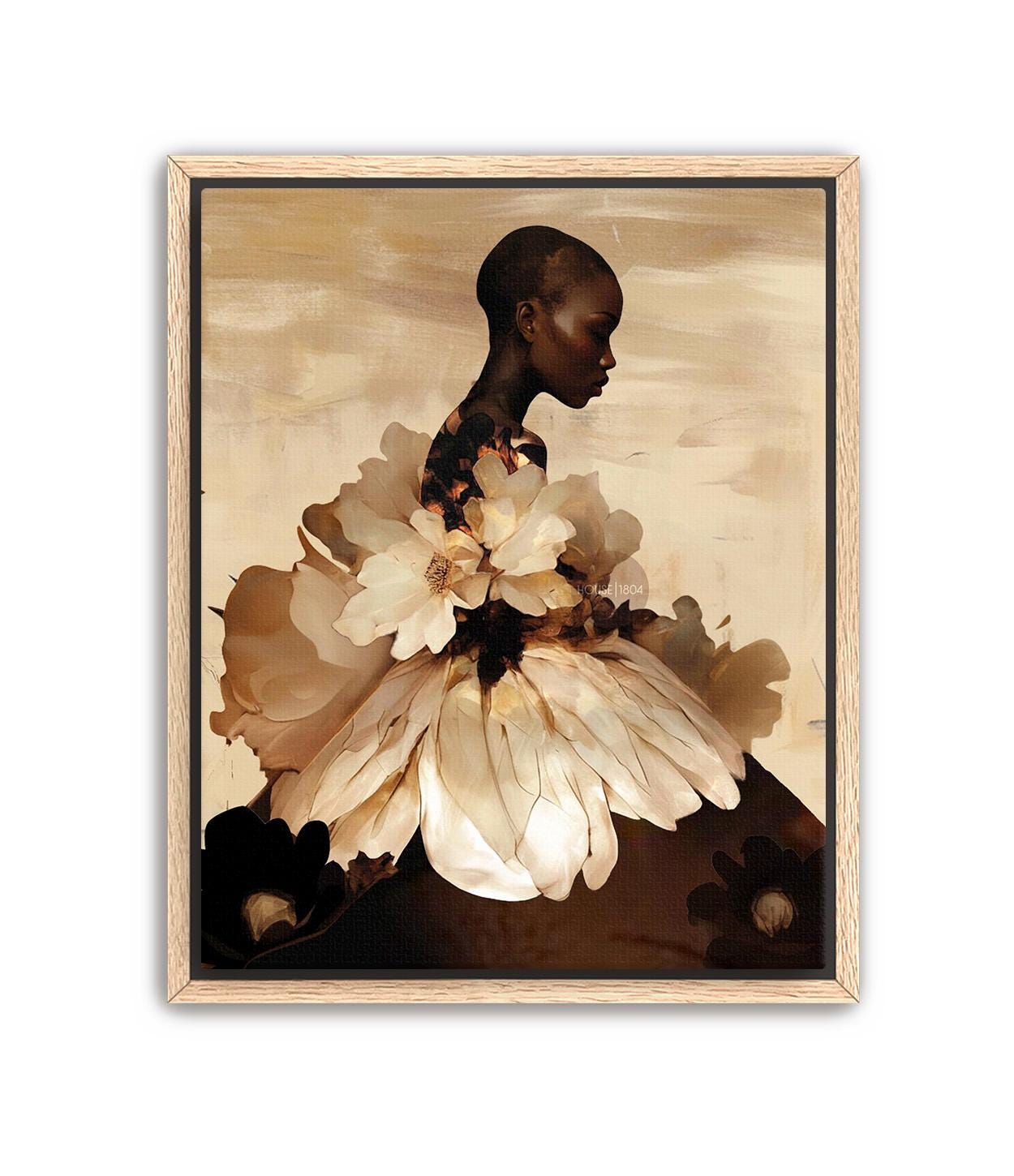 Abstract Black Woman Floral Art Print: Boho Home Decor