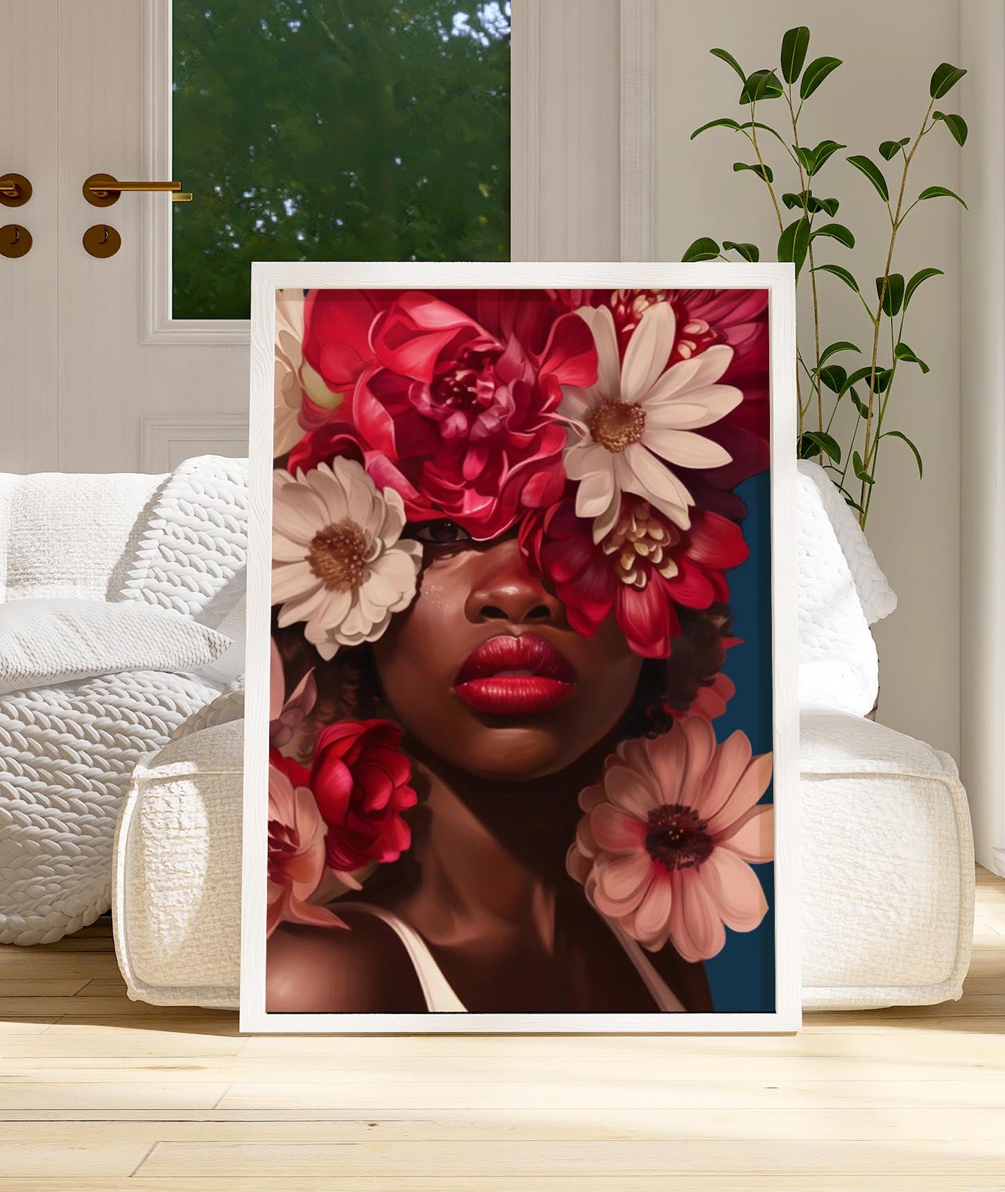 Black Woman Head Flowers Caribbean Inspired Wall Art