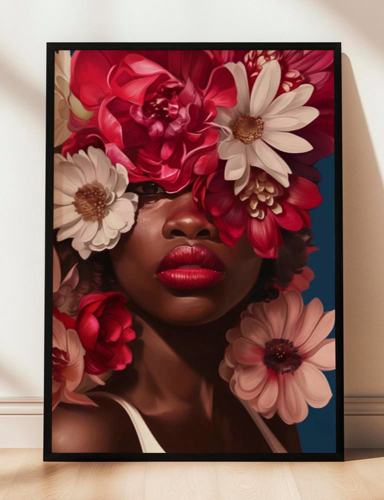 Black Woman Head Flowers Caribbean Inspired Wall Art