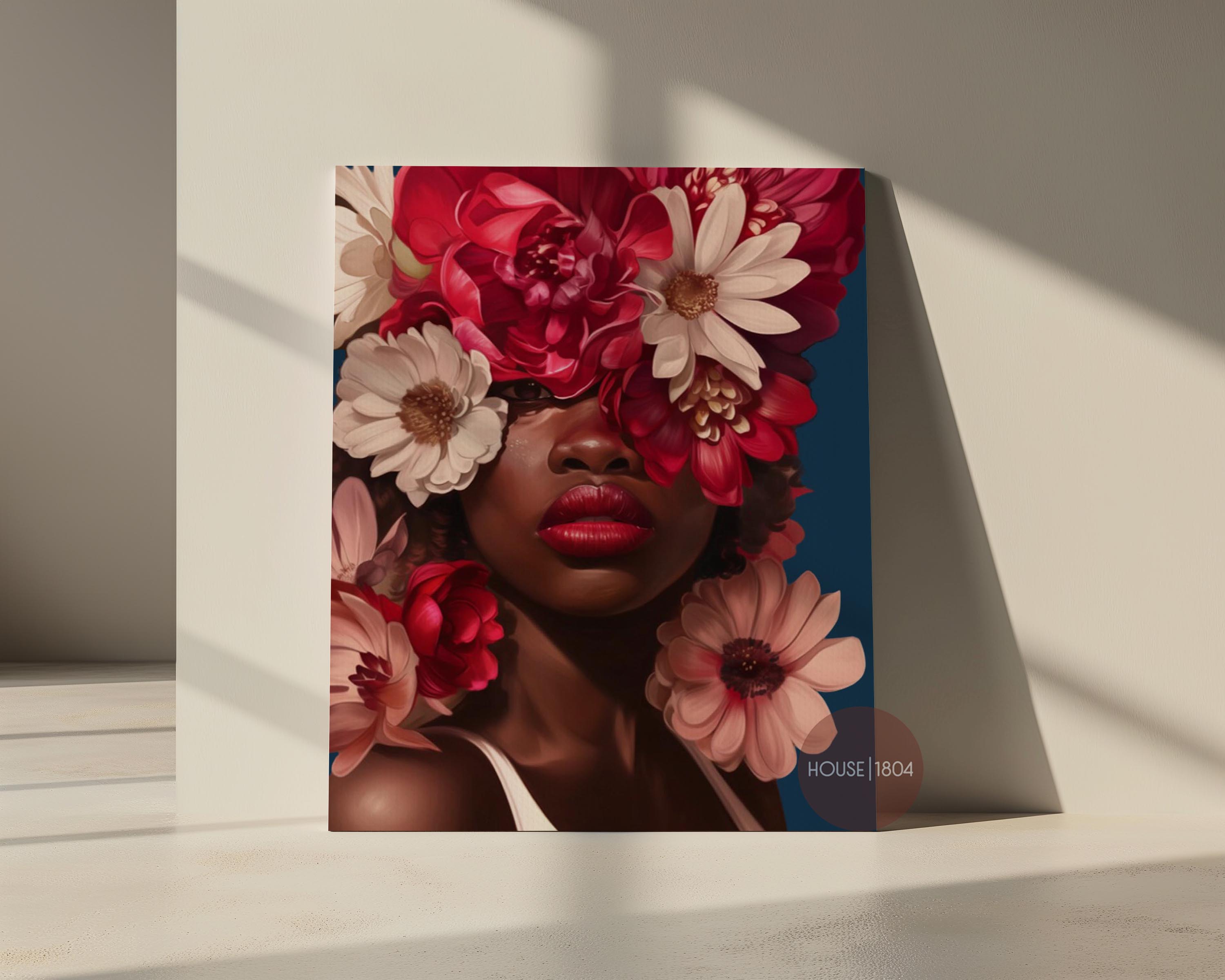 Black Woman Head Flowers Caribbean Inspired Wall Art