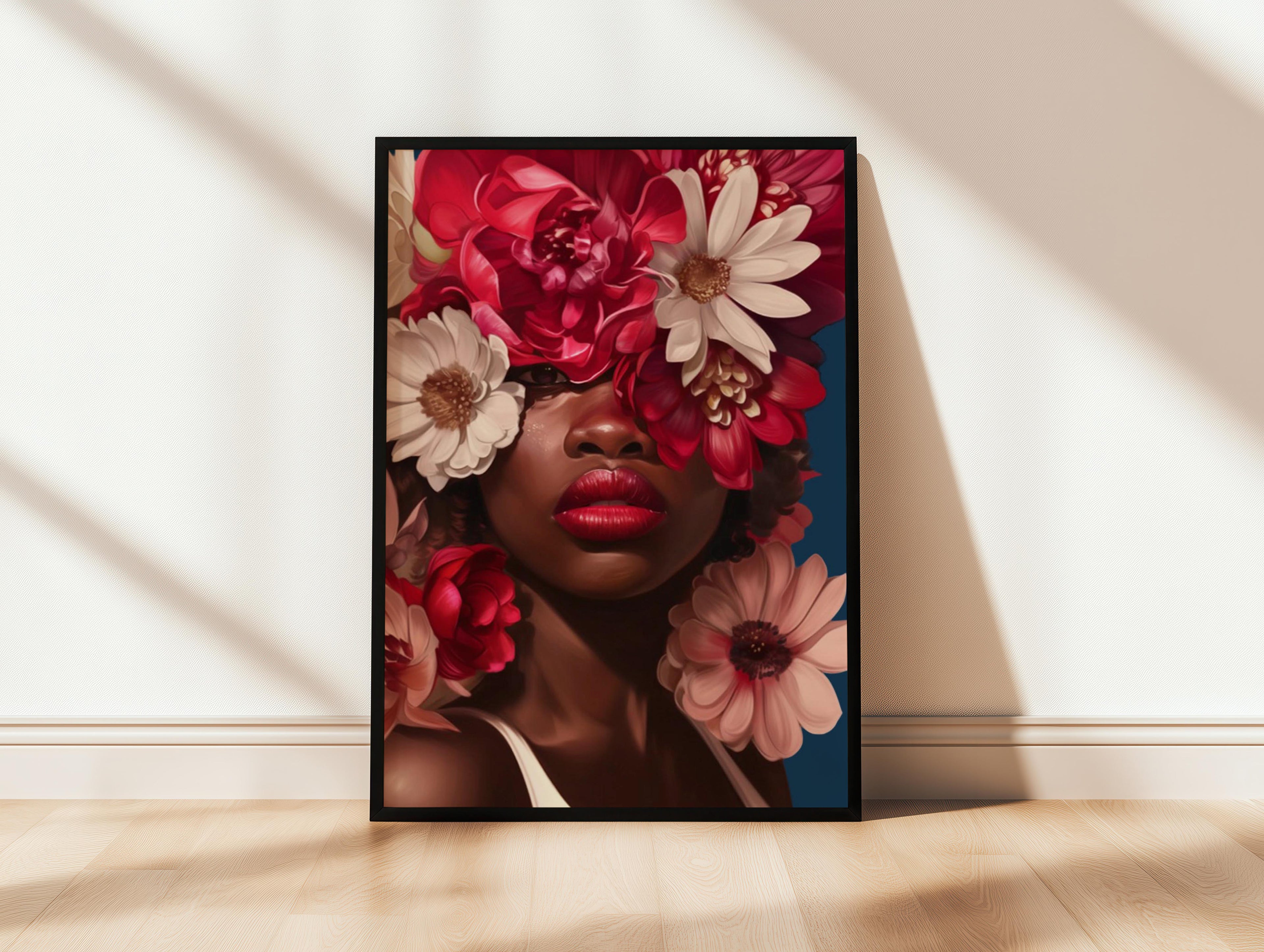 Black Woman Head Flowers Caribbean Inspired Wall Art