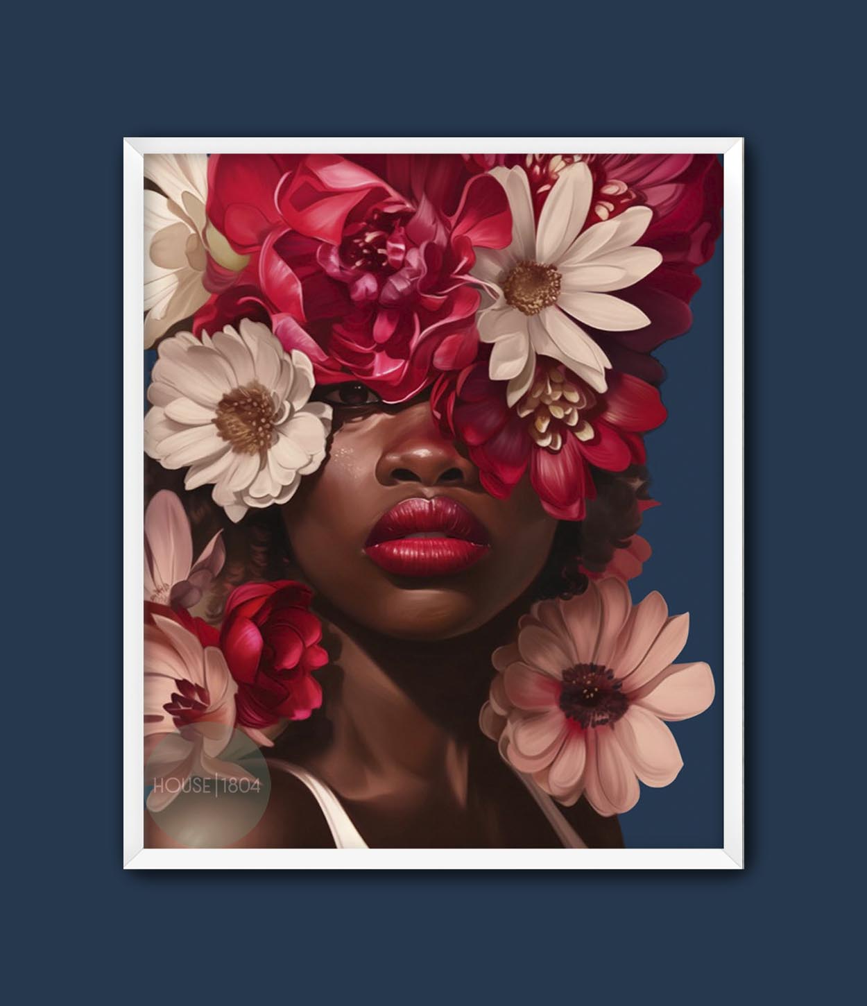 Black Woman Head Flowers Caribbean Inspired Wall Art