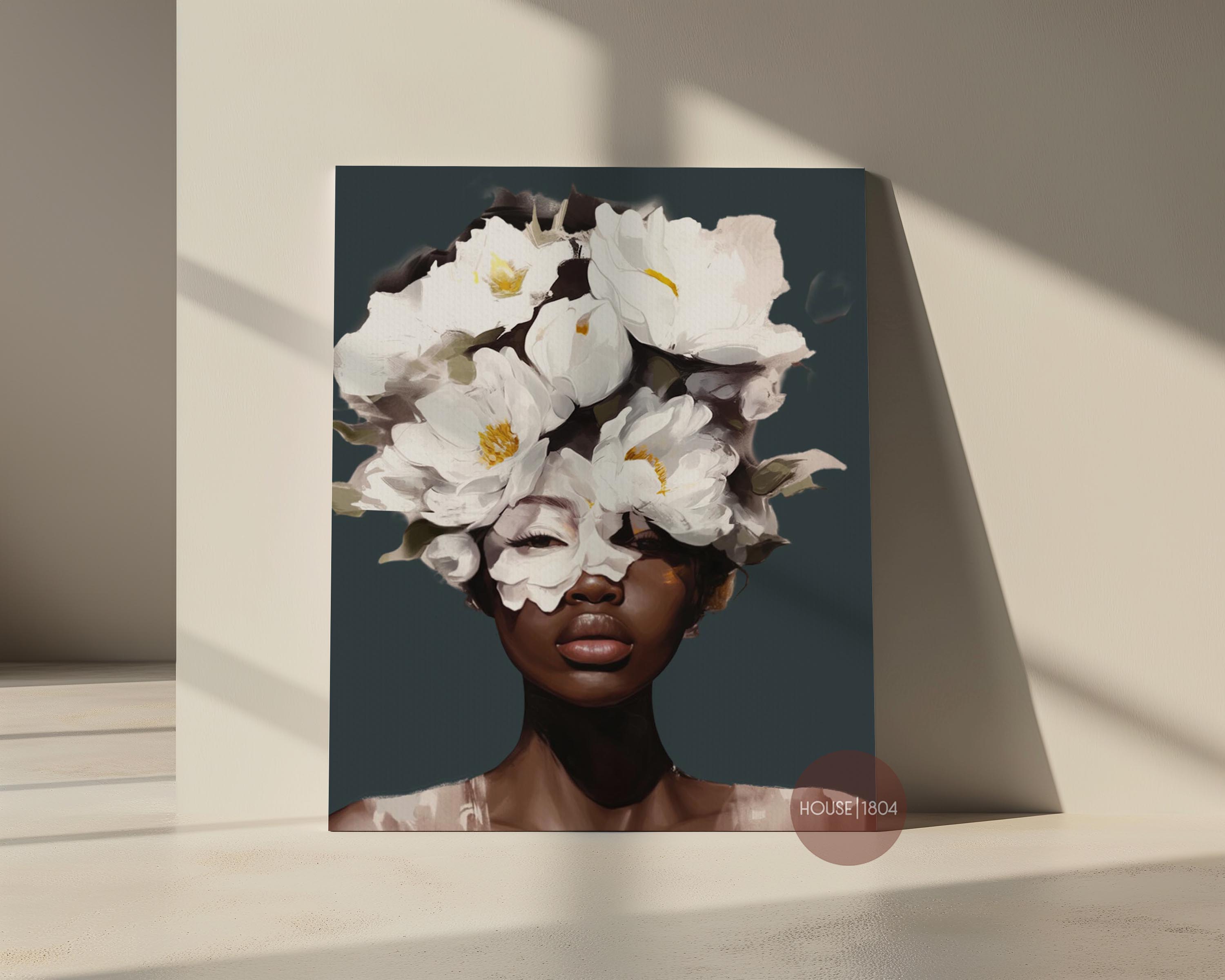 Black Woman Head Flowers Canvas