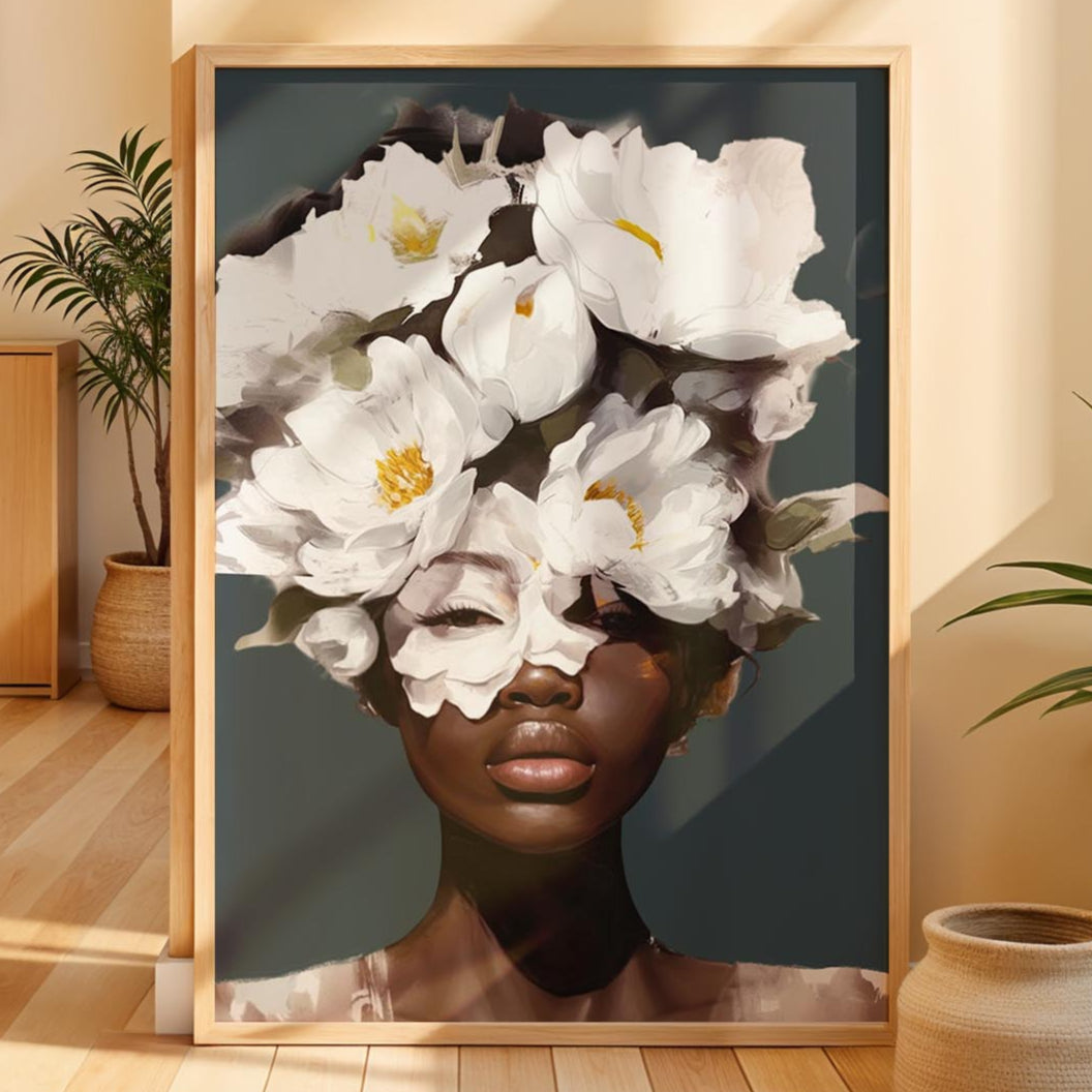 Black Woman Head Flowers Canvas
