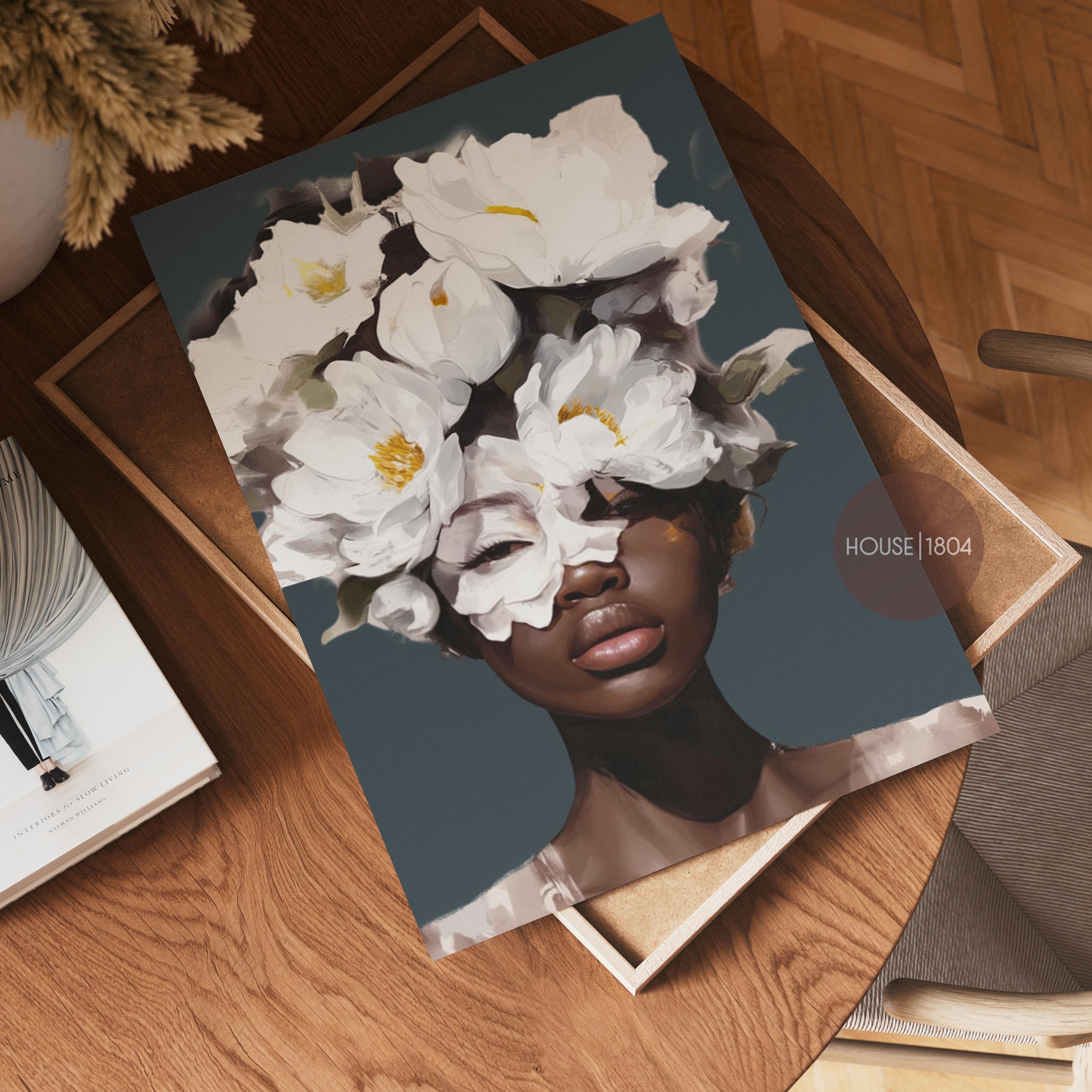Black Woman Head Flowers Canvas