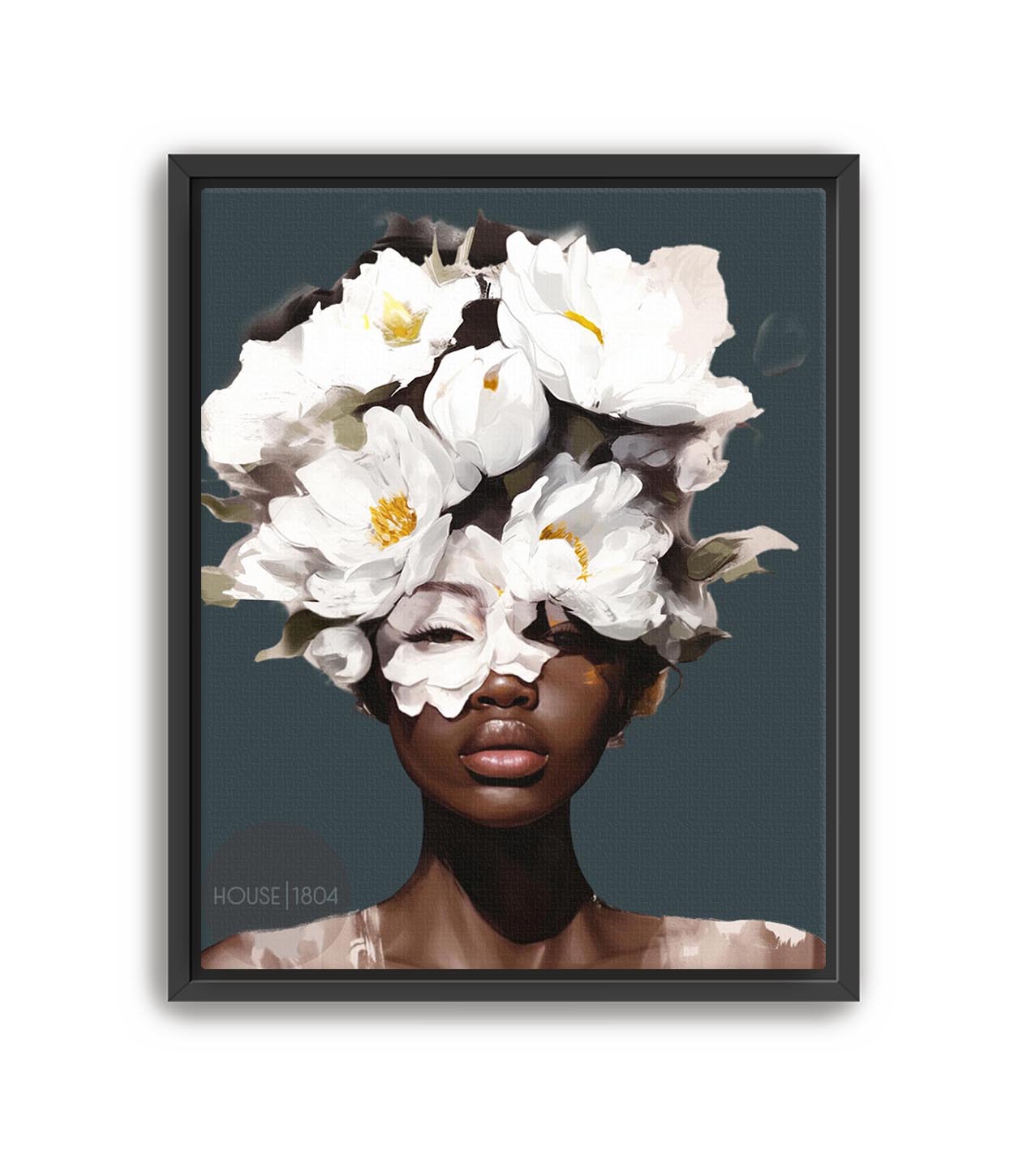 Black Woman Head Flowers Canvas
