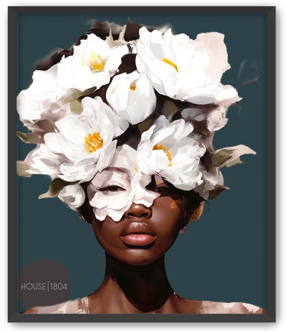 Black Woman Head Flowers Canvas