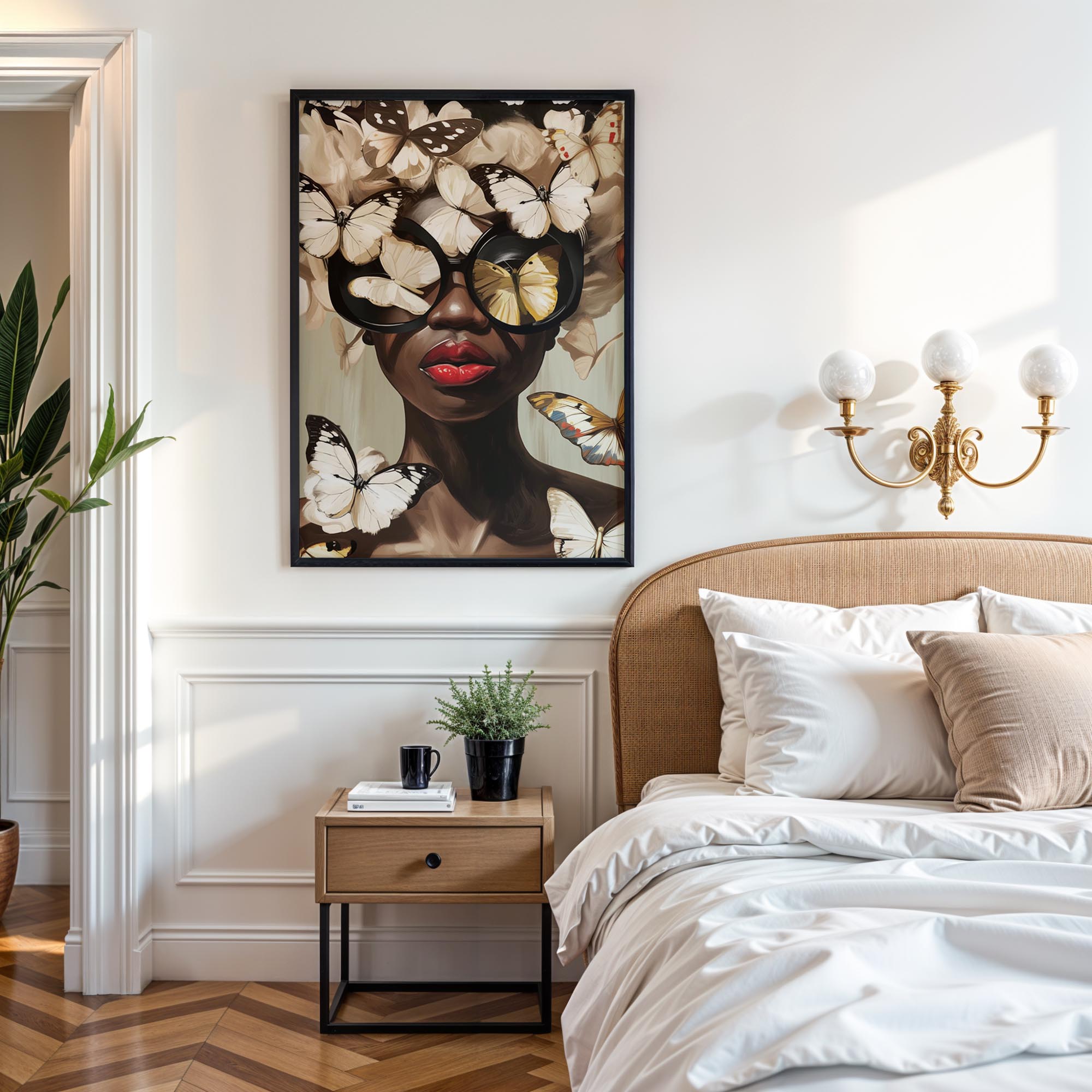 Black Woman Head Flowers Wall Art