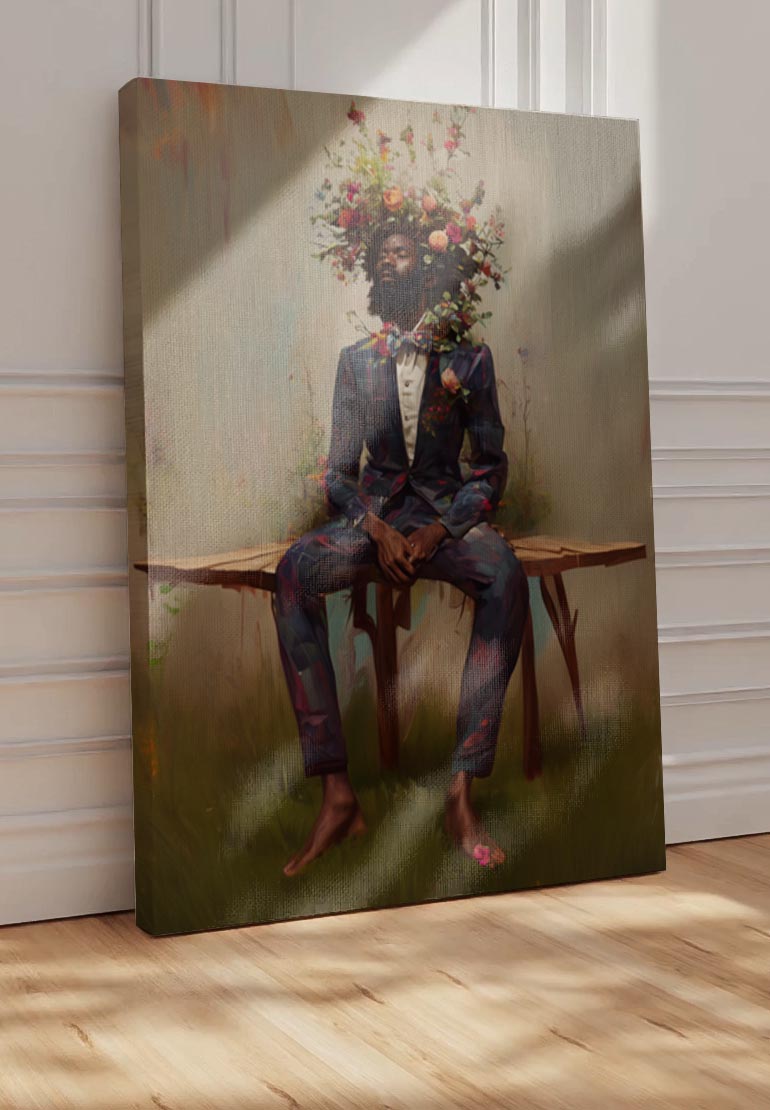 Black Man Flower Beard Canvas Art Print