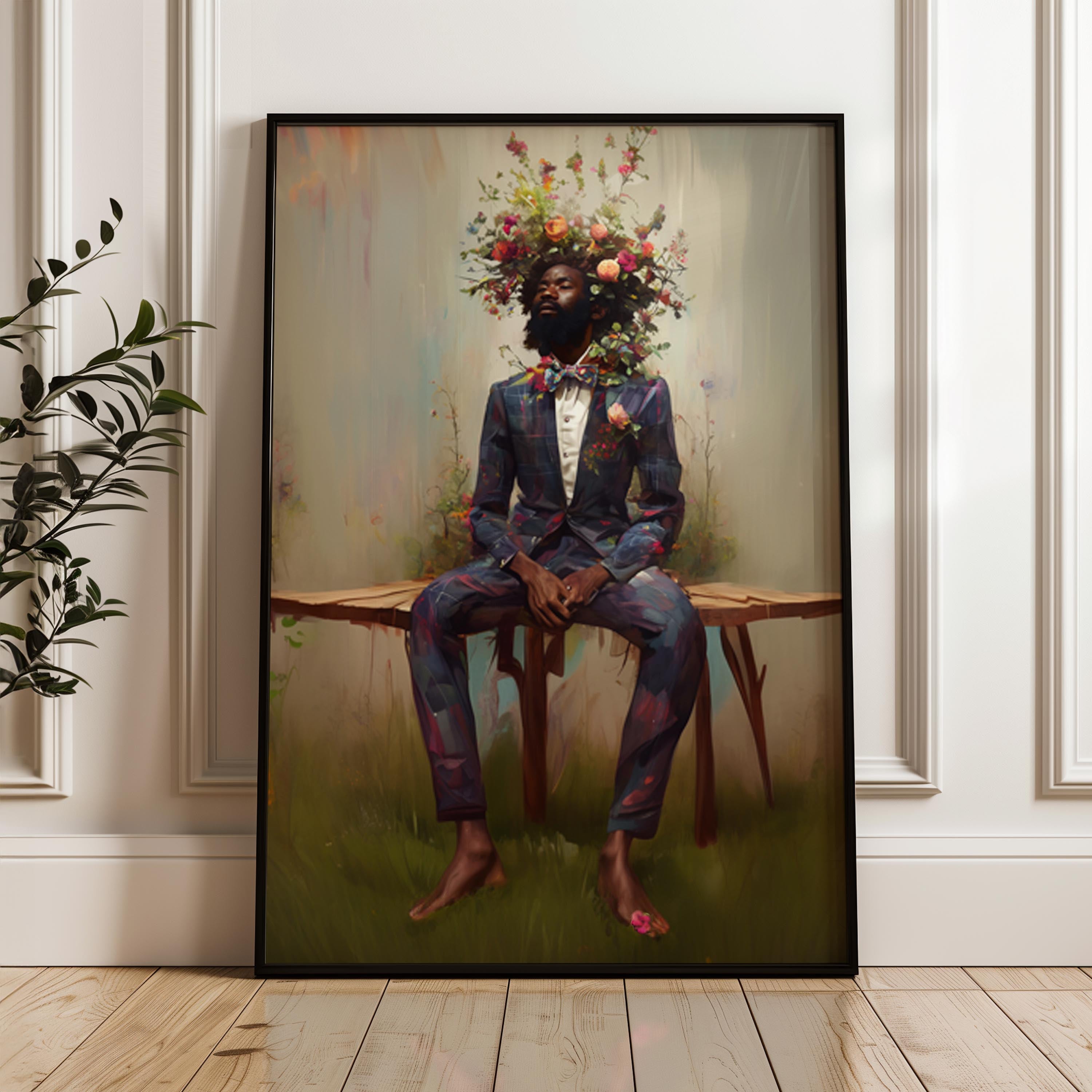 Black Man Flower Beard Canvas Art Print