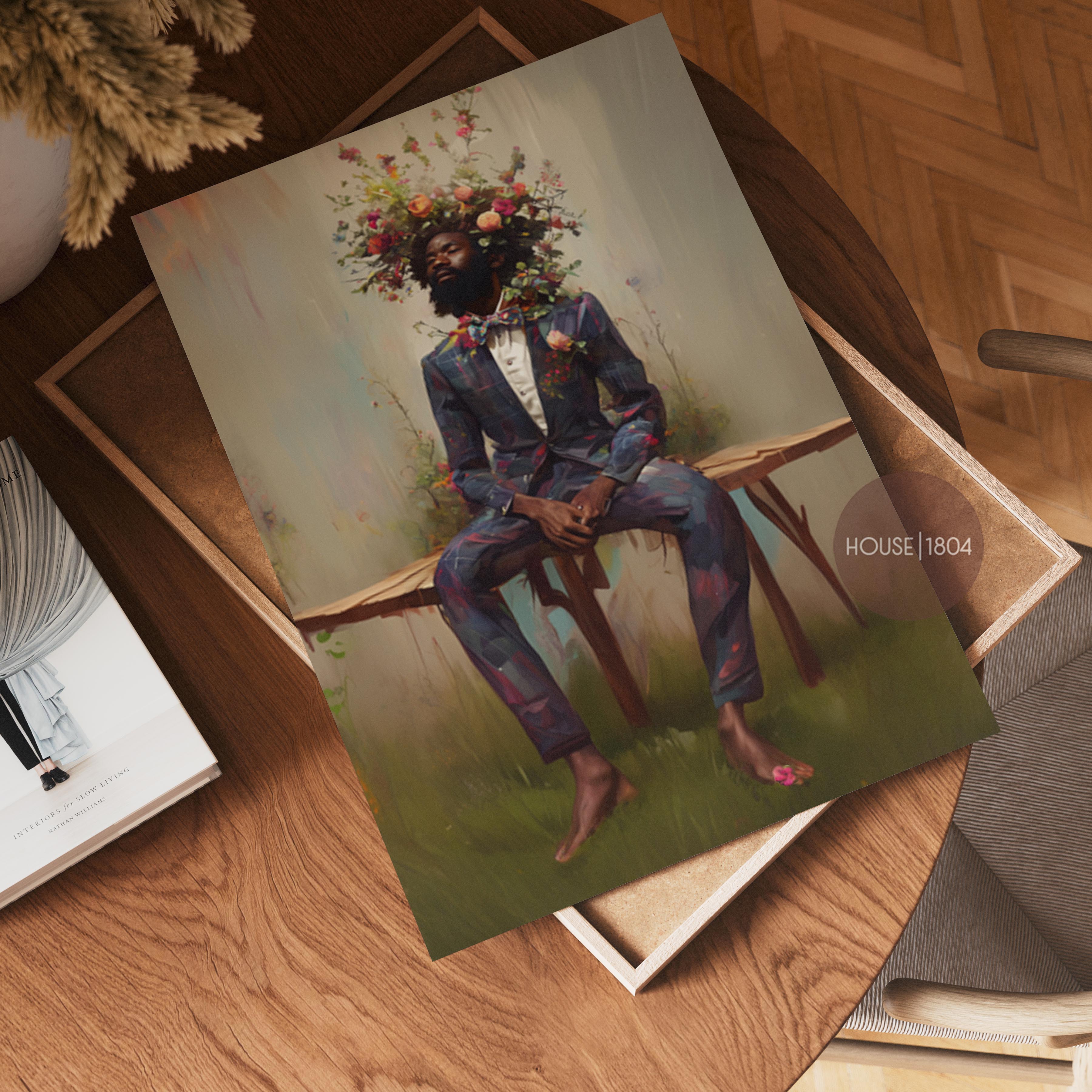 Black Man Flower Beard Canvas Art Print