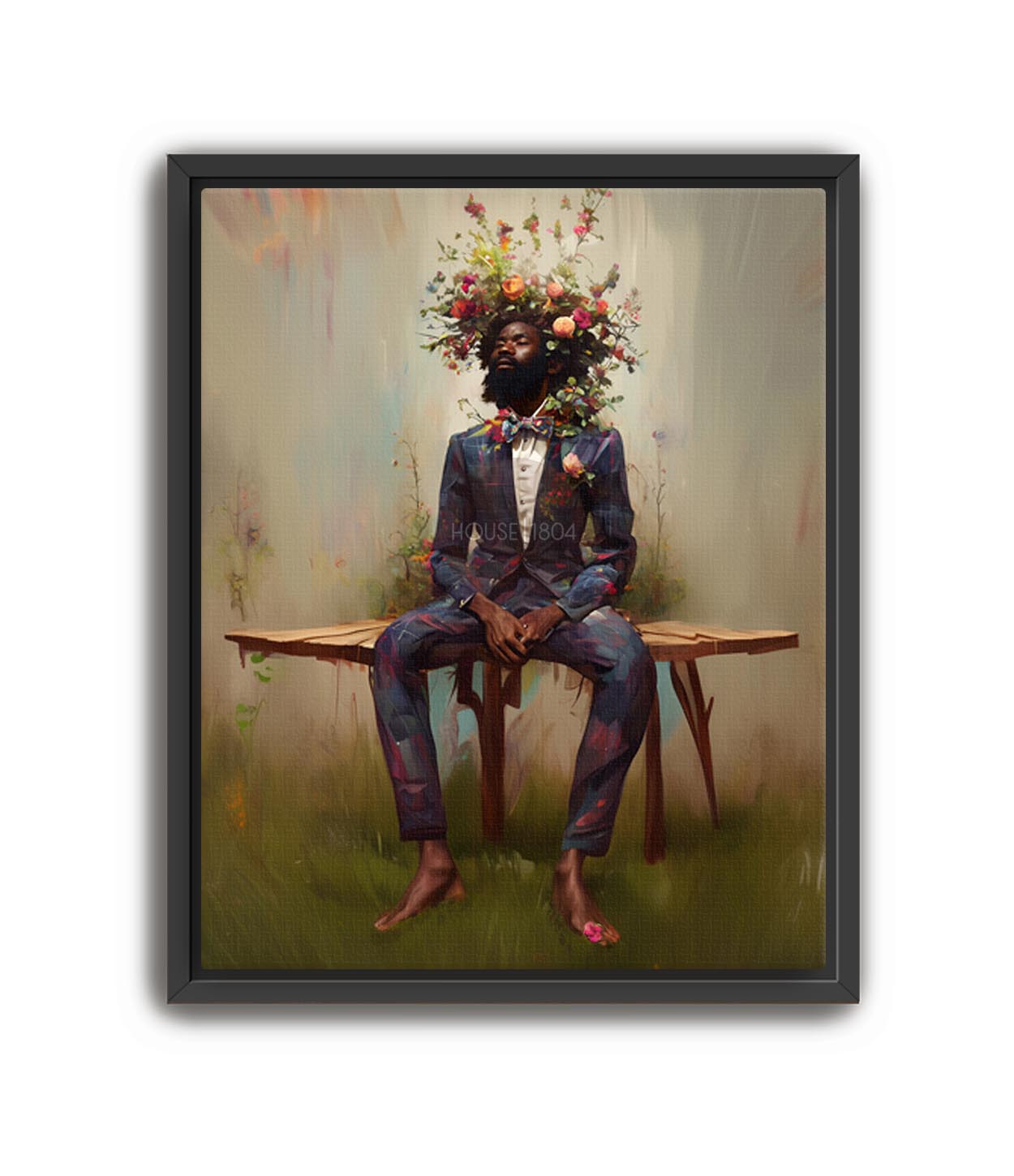 Black Man Flower Beard Canvas Art Print