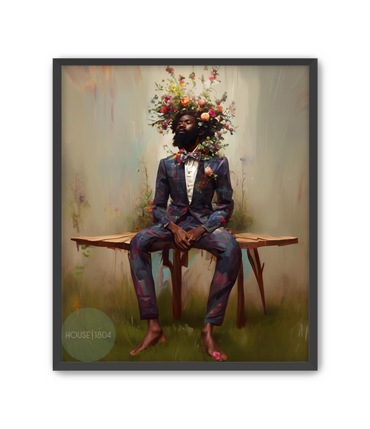 Black Man Flower Beard Canvas Art Print