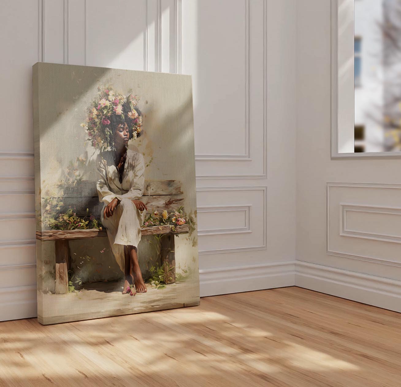 Bohemian Black Woman Floral Canvas Art