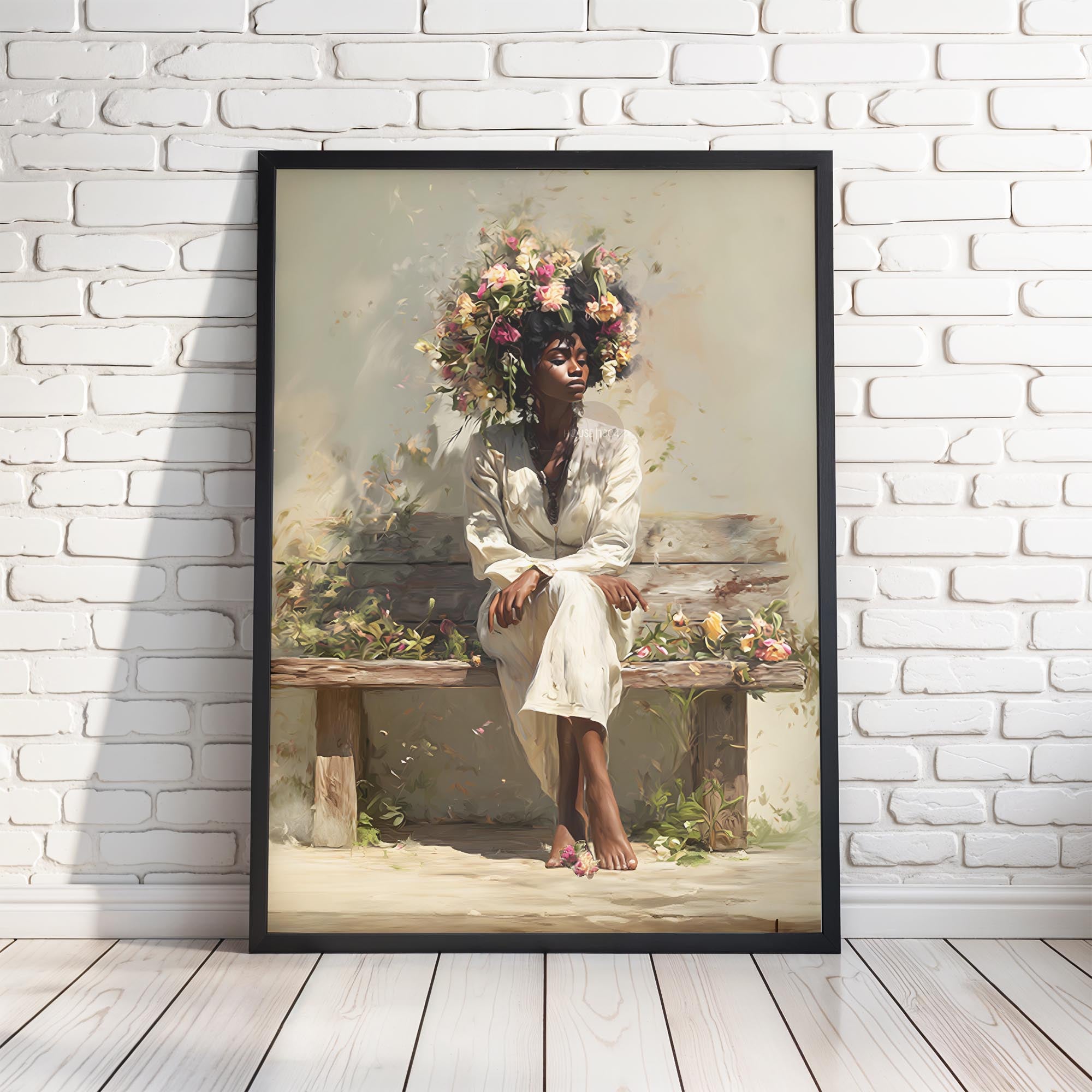 Bohemian Black Woman Floral Canvas Art