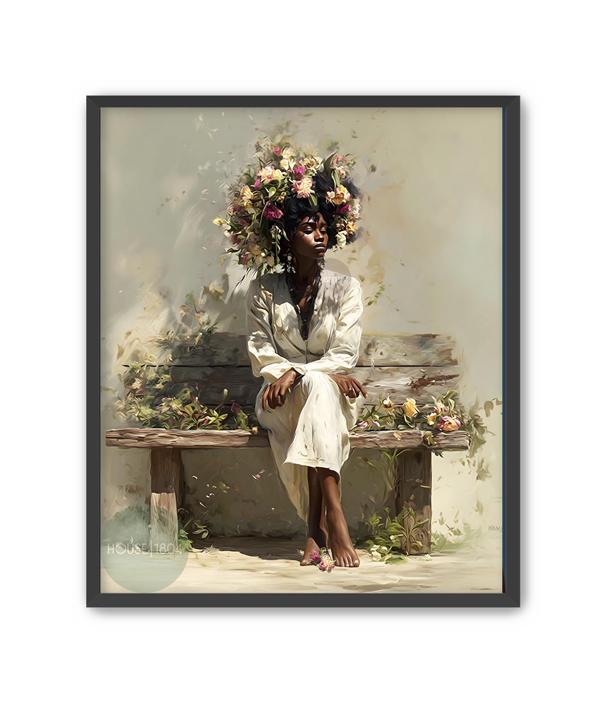 Bohemian Black Woman Floral Canvas Art