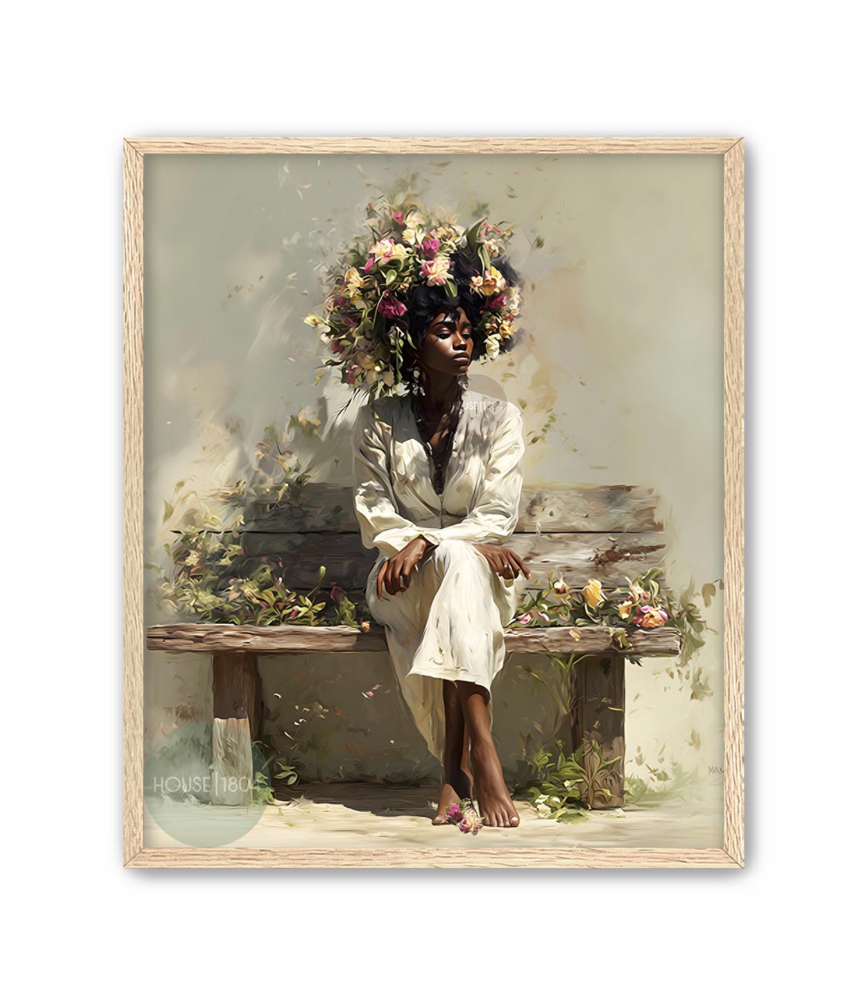 Bohemian Black Woman Floral Canvas Art