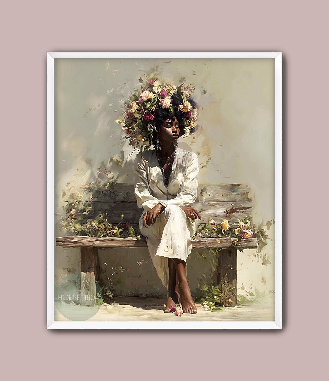 Bohemian Black Woman Floral Canvas Art