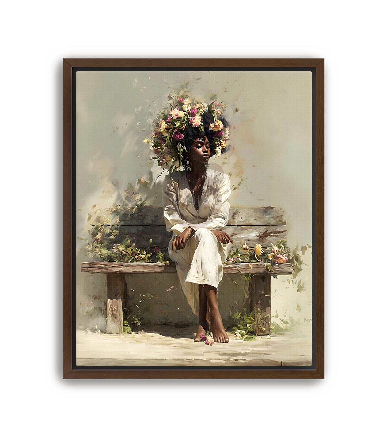 Bohemian Black Woman Floral Canvas Art