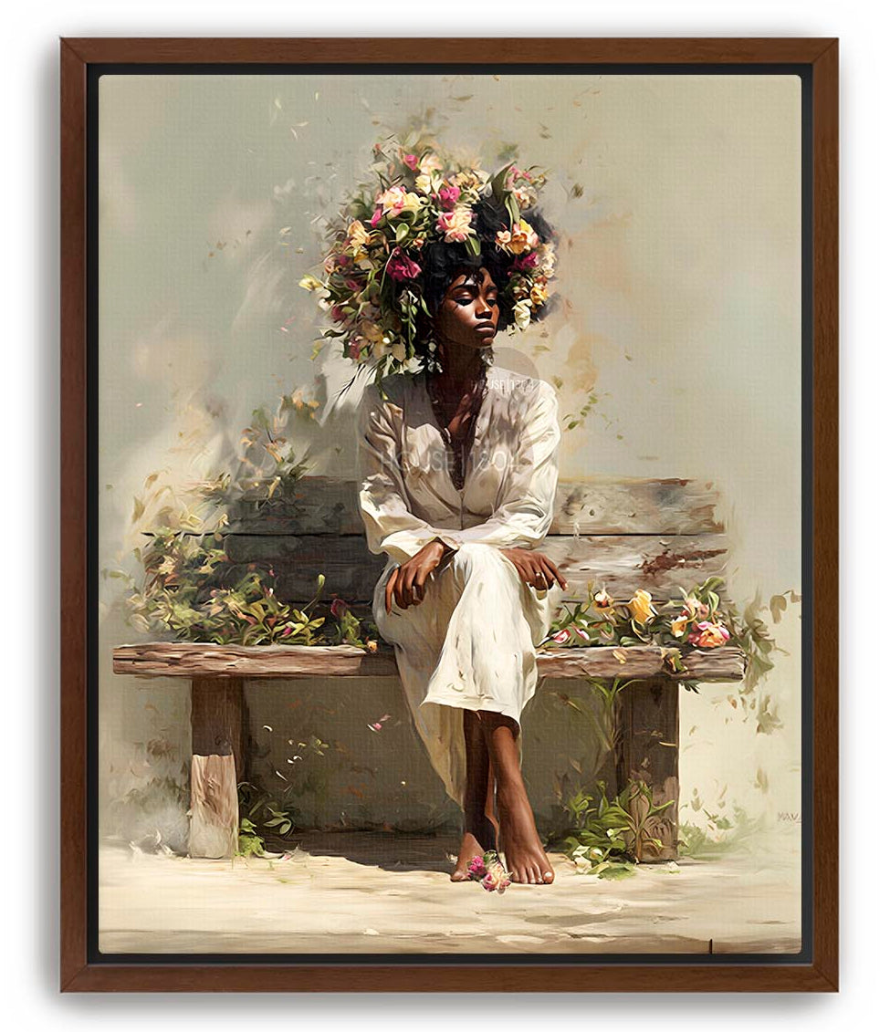 Bohemian Black Woman Floral Canvas Art