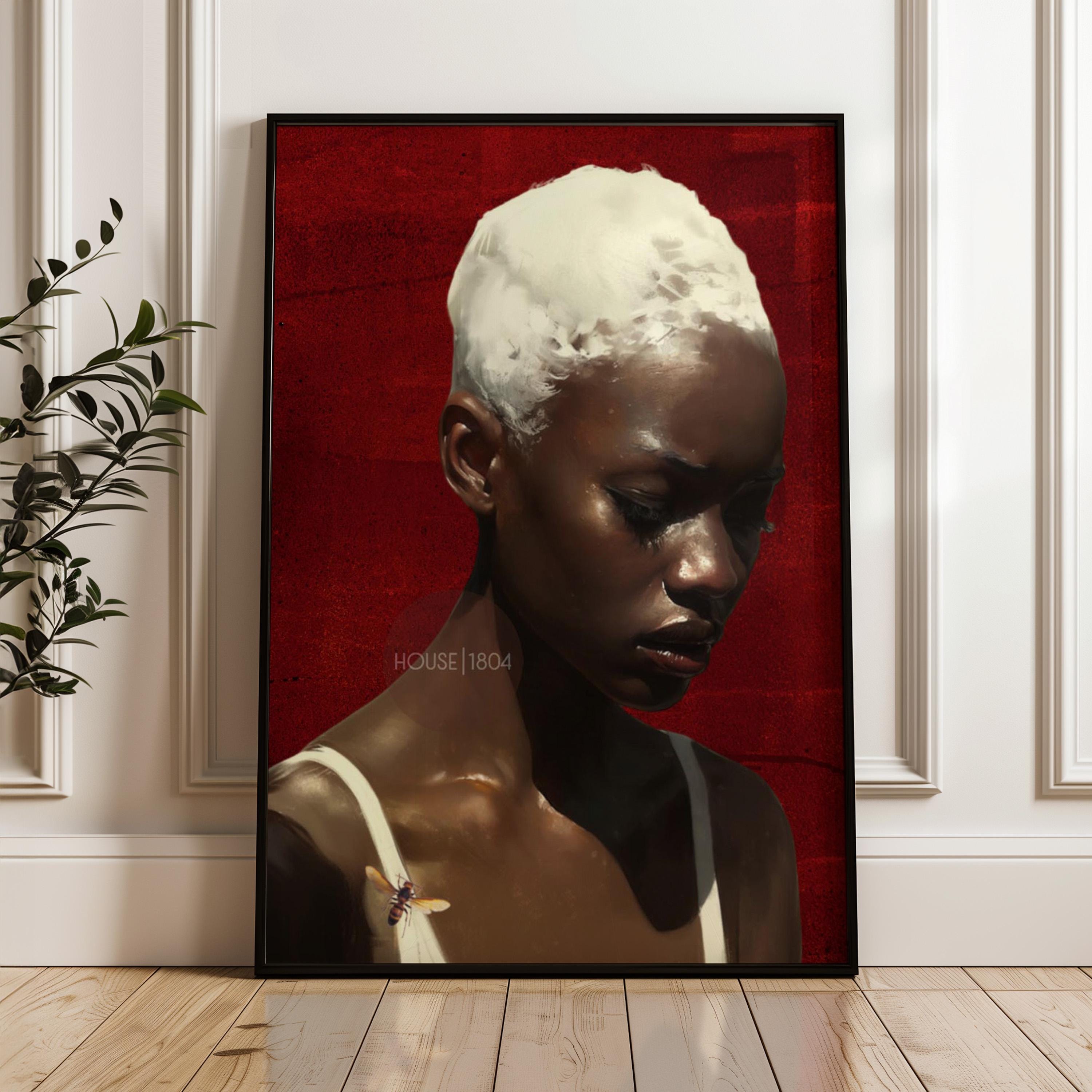 Black Woman Wall Art, Red Afro Woman Canvas Print